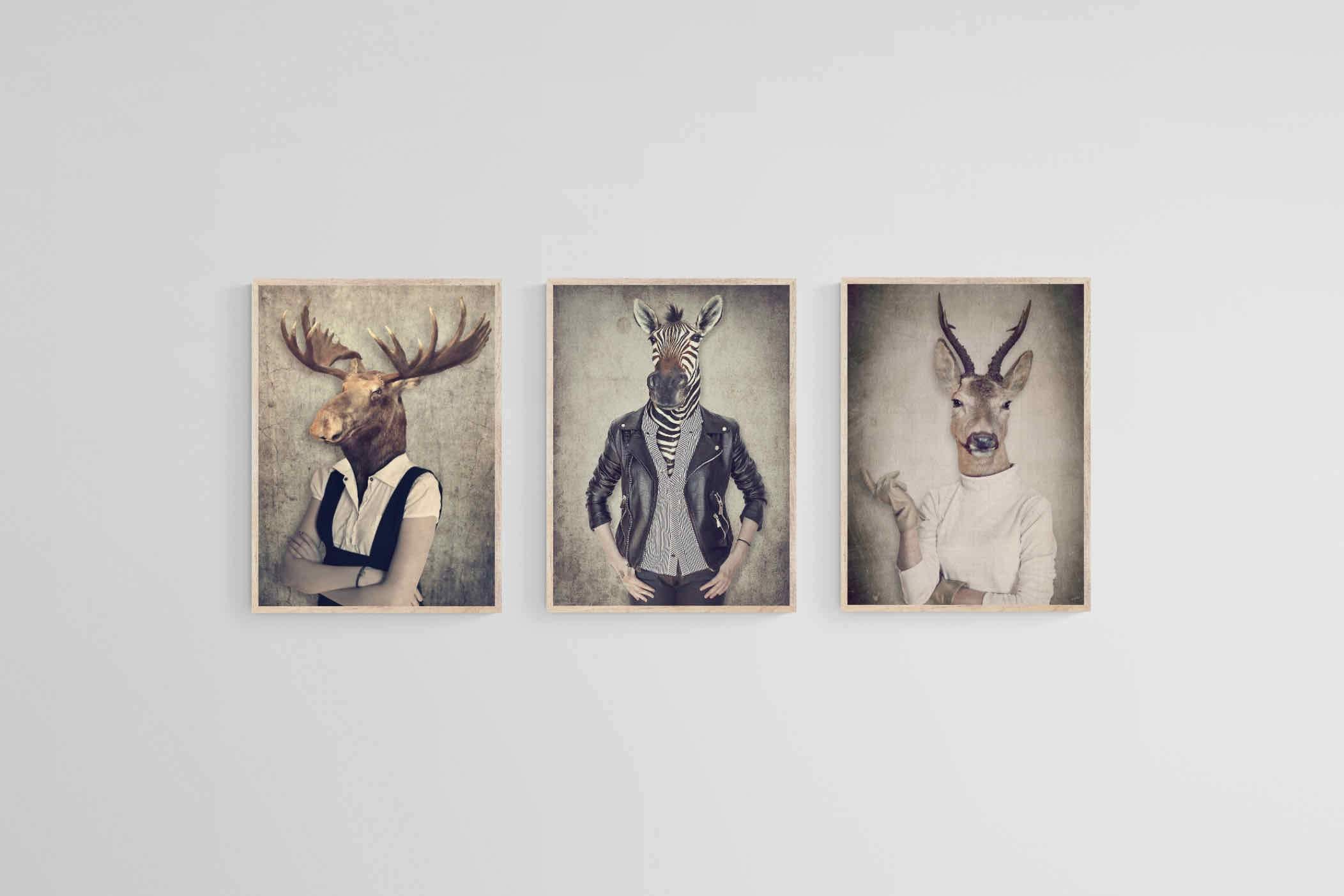 Animal Heads Art Set-Wall_Art-45 x 60cm (x3)-Mounted Canvas-Wood-Pixalot