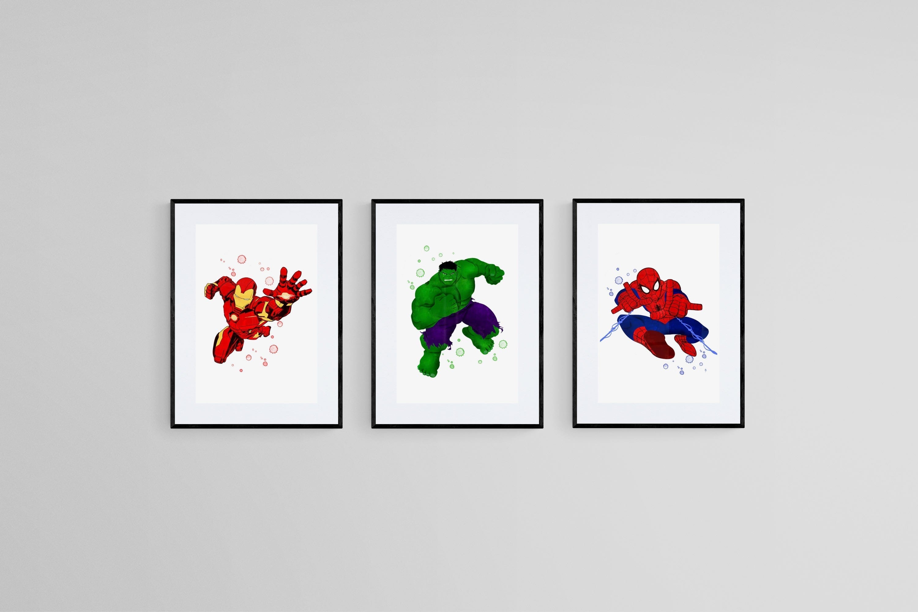 Avengers Set of 3-Wall_Art-45 x 60cm (x3)-Framed Print-Black-Pixalot