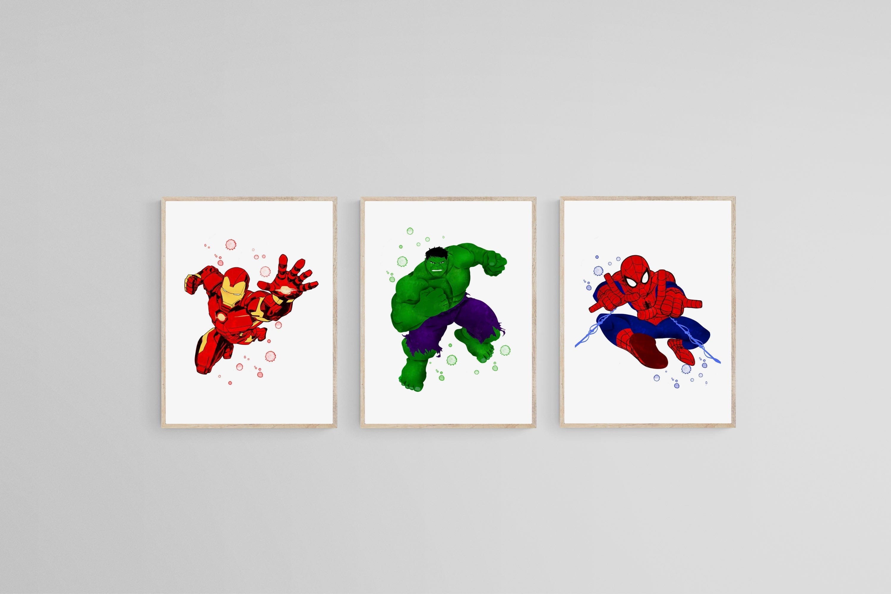 Avengers Set of 3-Wall_Art-45 x 60cm (x3)-Mounted Canvas-Wood-Pixalot