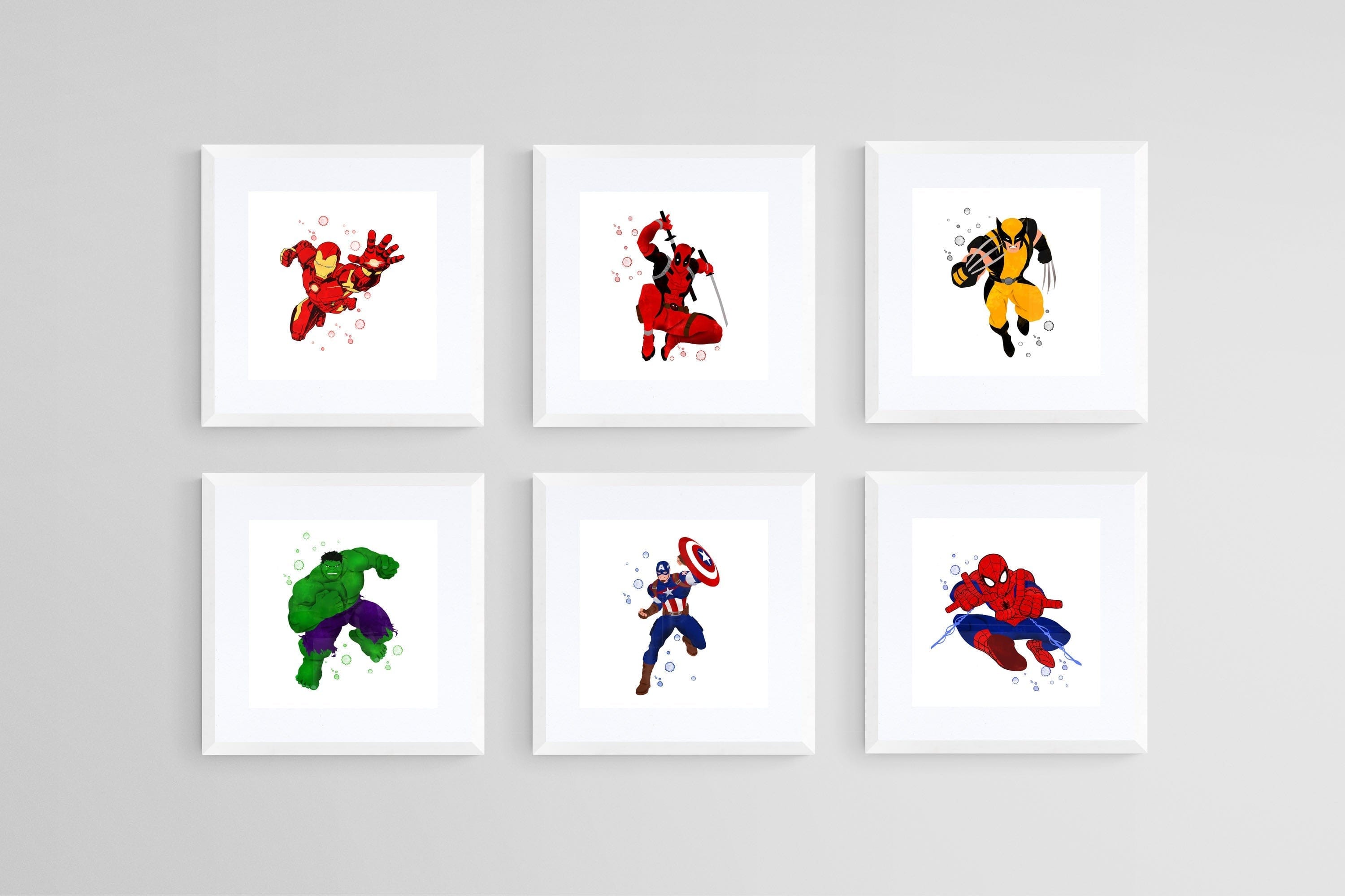 Avengers Set of 6-Wall_Art-30 x 30cm (x6)-Framed Print-White-Pixalot