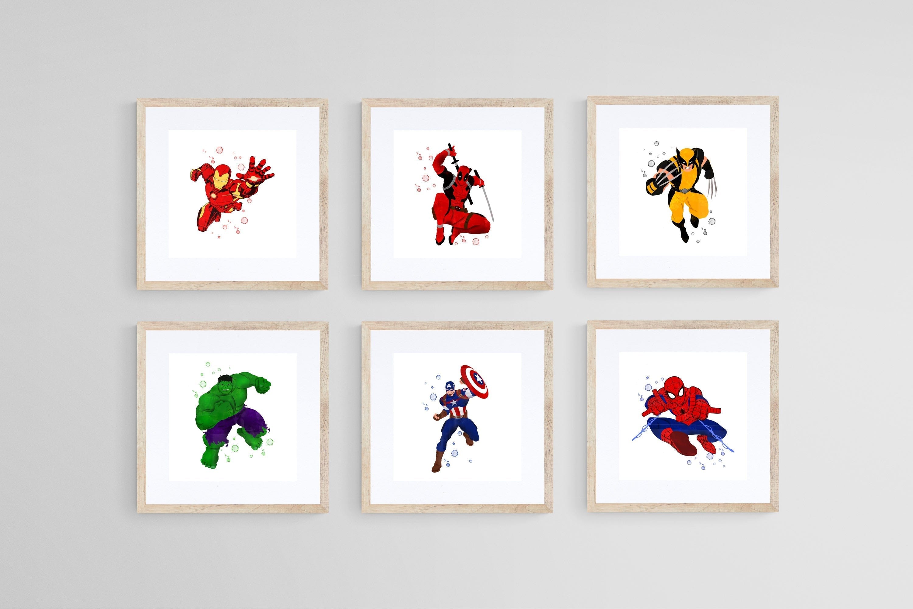 Avengers Set of 6-Wall_Art-30 x 30cm (x6)-Framed Print-Wood-Pixalot