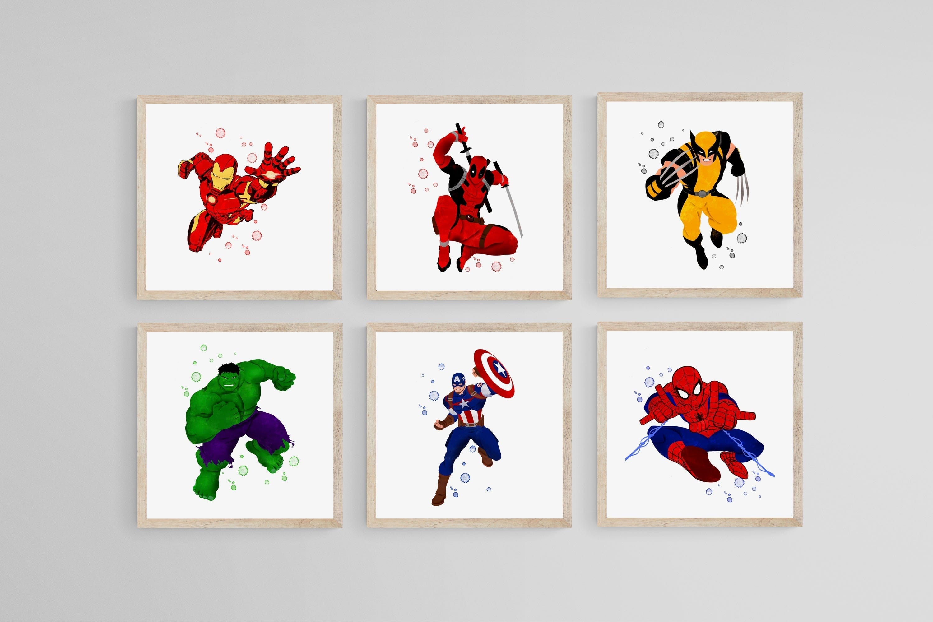 Avengers Set of 6-Wall_Art-30 x 30cm (x6)-Mounted Canvas-Wood-Pixalot