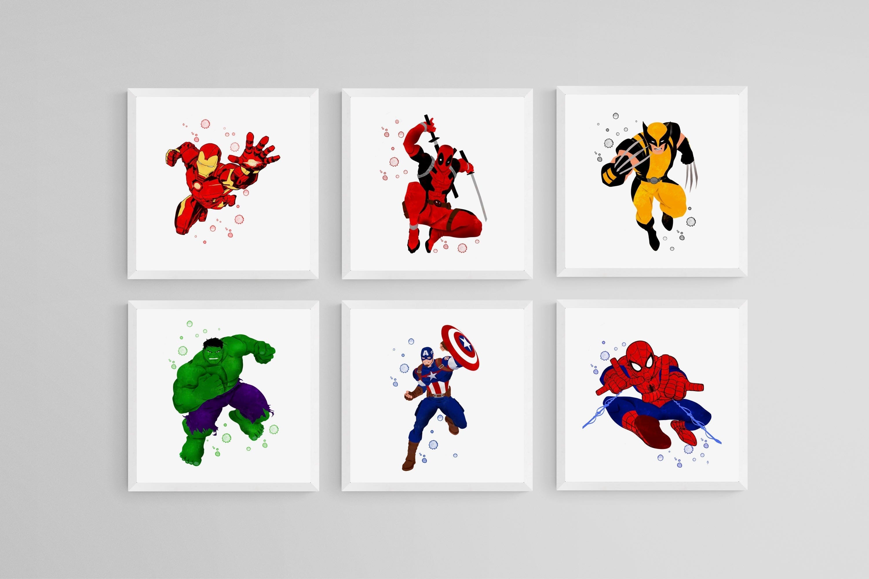 Avengers Set of 6-Wall_Art-30 x 30cm (x6)-Mounted Canvas-White-Pixalot