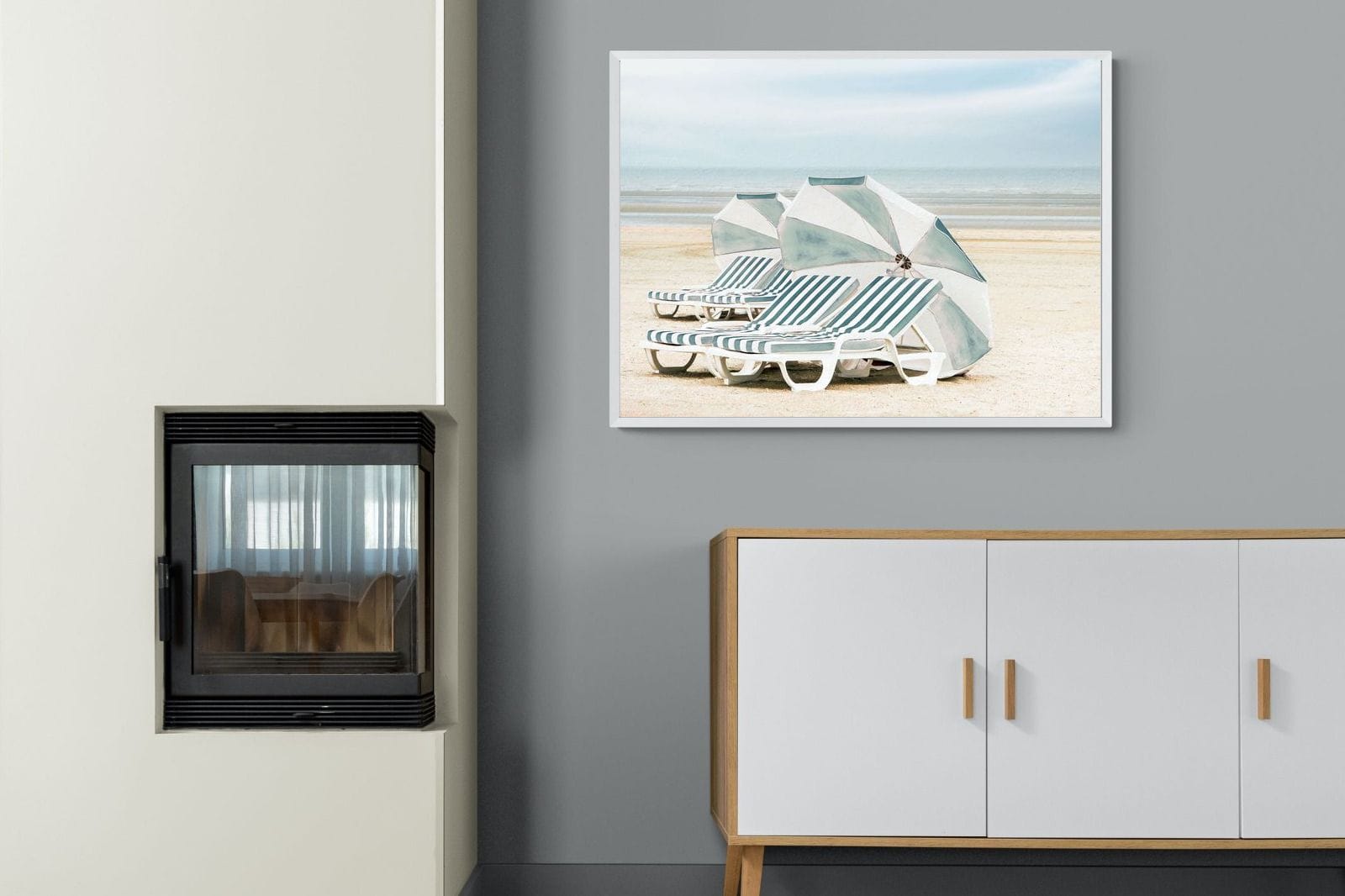 Beach Loungers-Wall_Art-100 x 75cm-Mounted Canvas-White-Pixalot