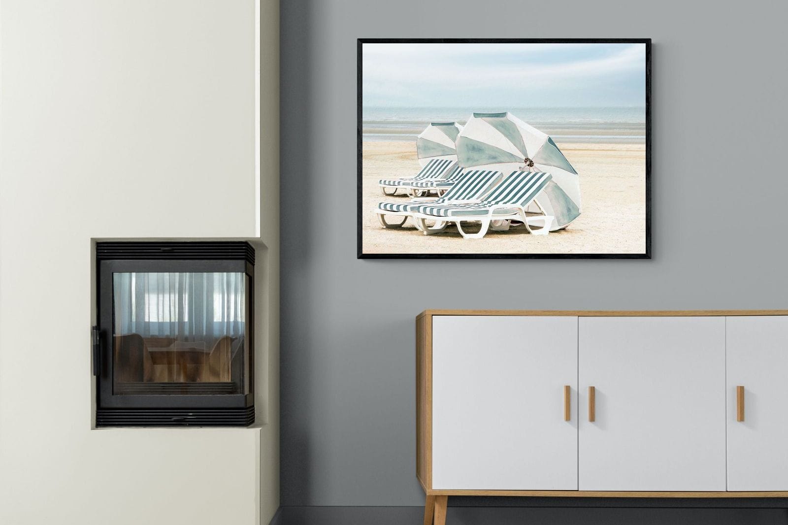 Beach Loungers-Wall_Art-100 x 75cm-Mounted Canvas-Black-Pixalot