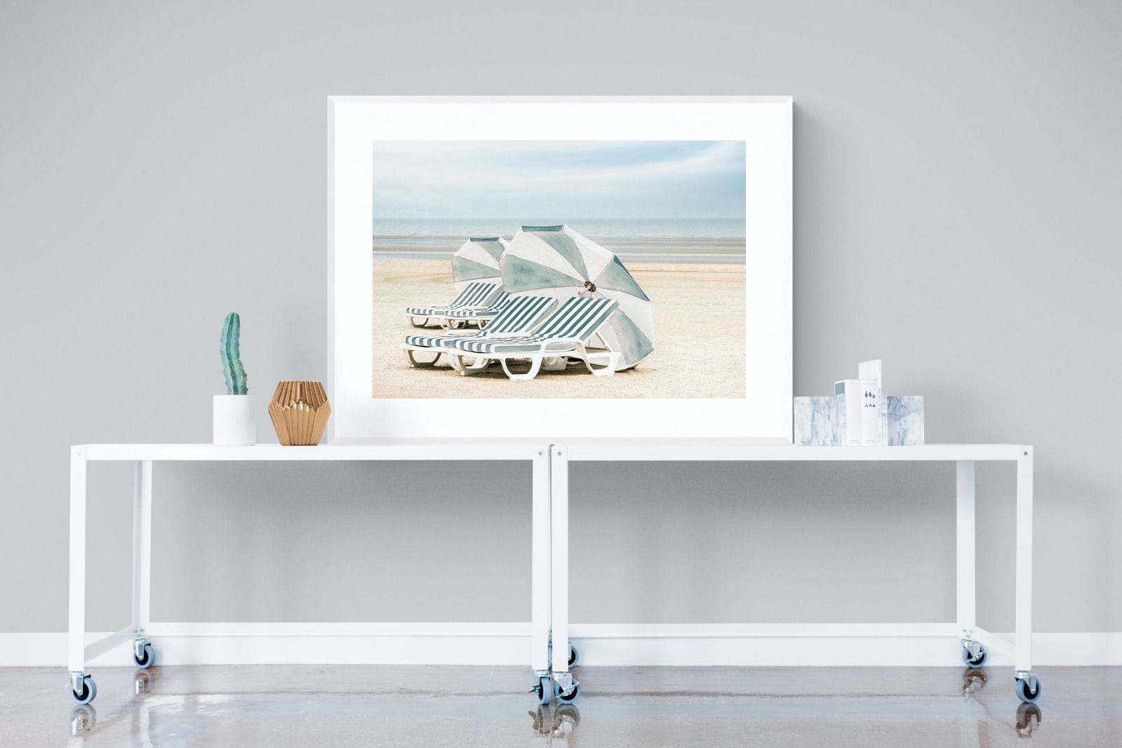 Beach Loungers-Wall_Art-120 x 90cm-Framed Print-White-Pixalot