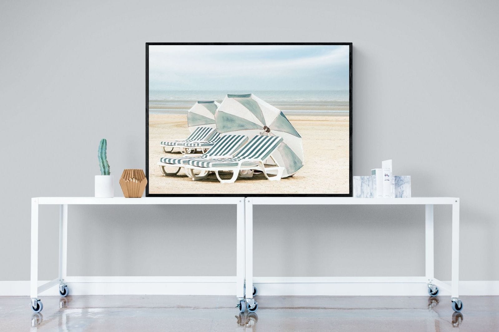 Beach Loungers-Wall_Art-120 x 90cm-Mounted Canvas-Black-Pixalot