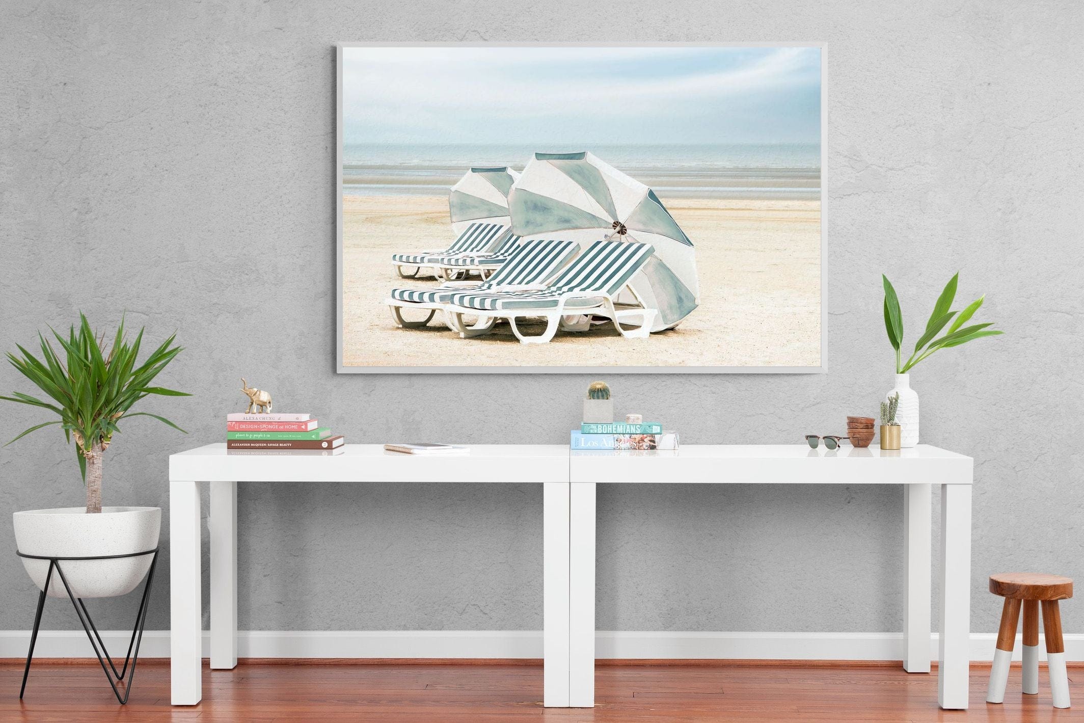 Beach Loungers-Wall_Art-150 x 100cm-Mounted Canvas-White-Pixalot
