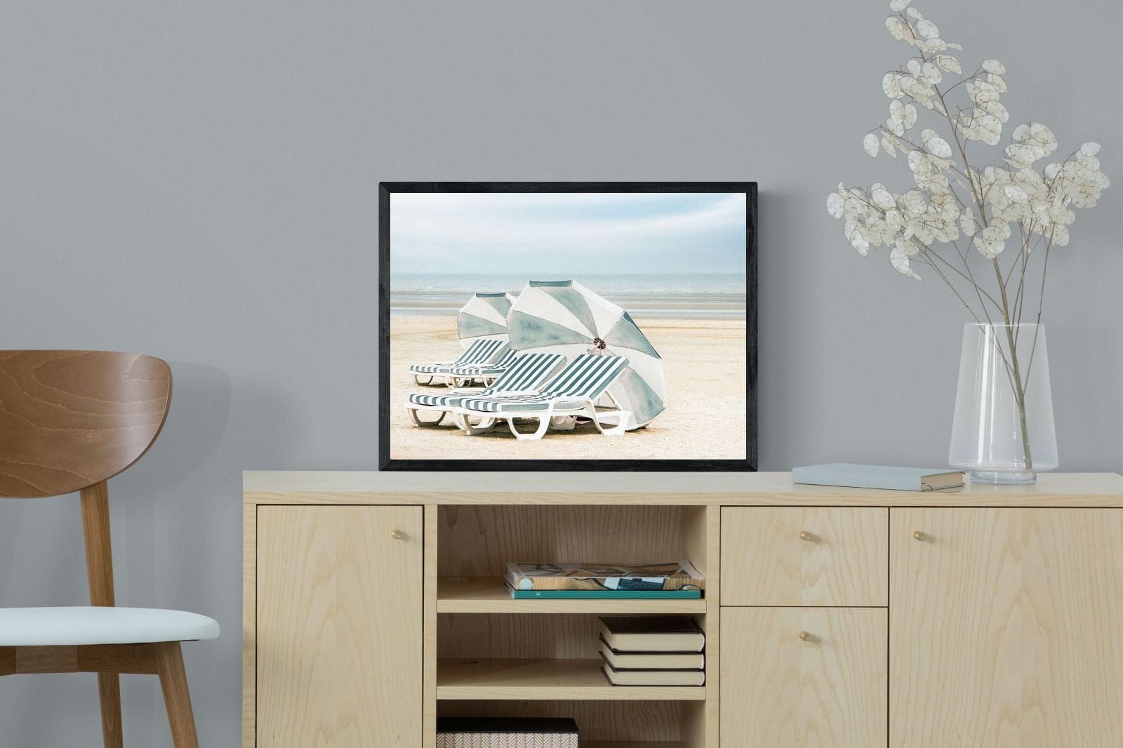 Beach Loungers-Wall_Art-60 x 45cm-Mounted Canvas-Black-Pixalot