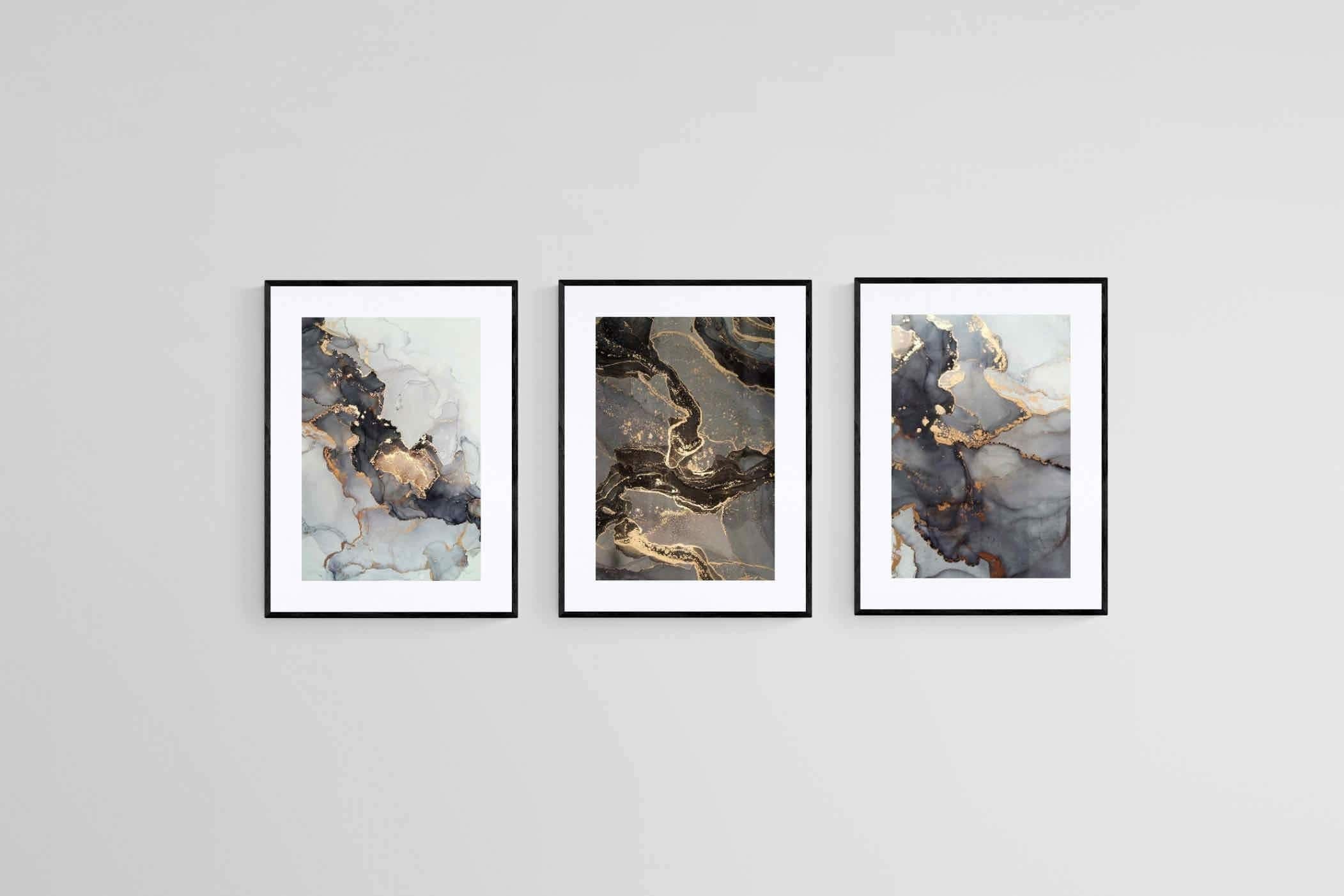 Black & Gold Set-Wall_Art-45 x 60cm (x3)-Framed Print-Black-Pixalot