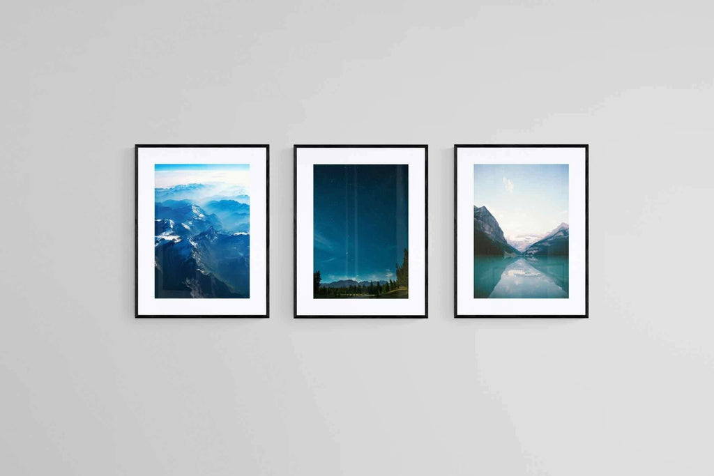Blue Planet Set-Wall_Art-60 x 80cm (x3)-Framed Print-Black-Pixalot