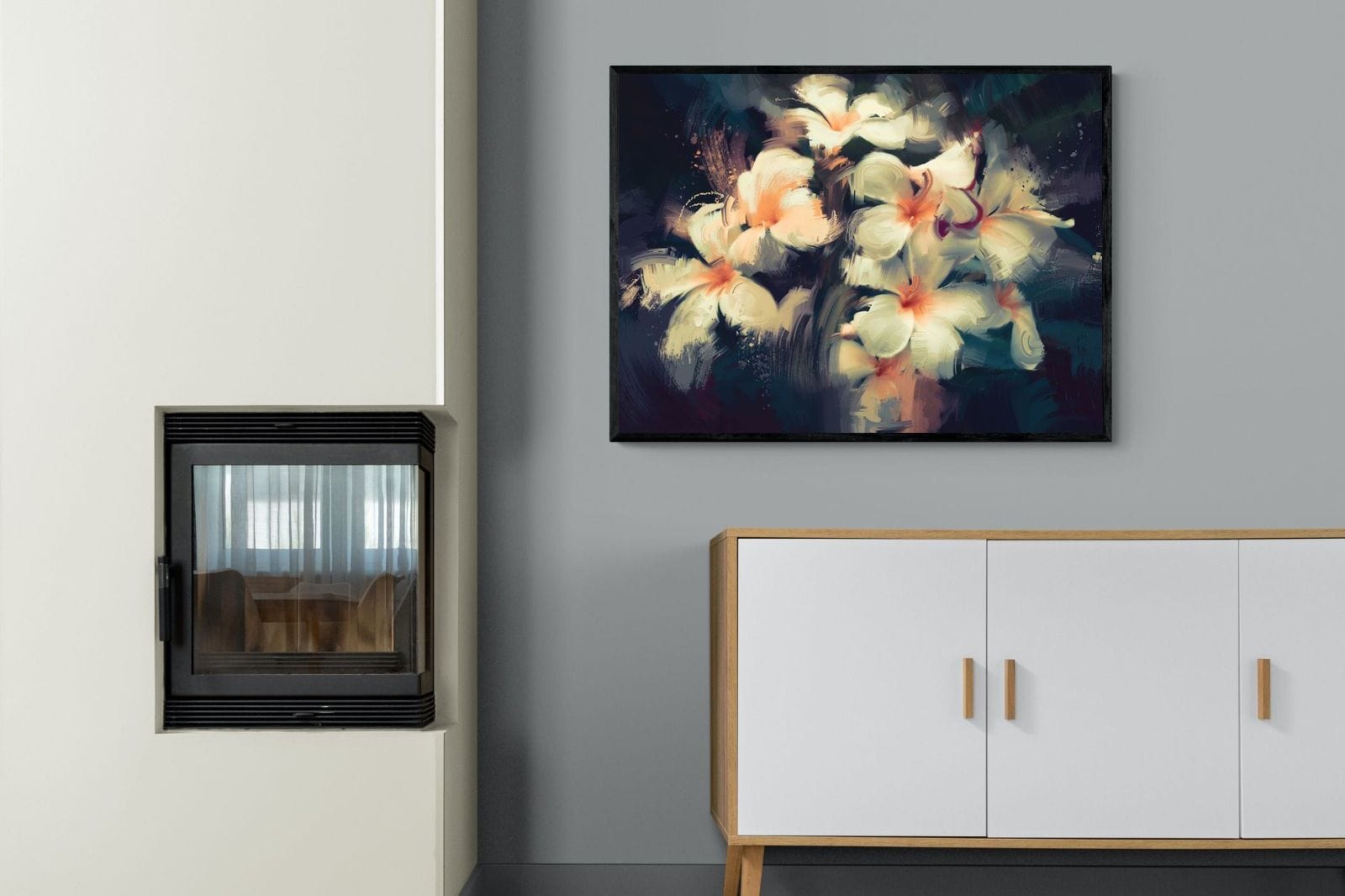 Brushed Petals-Wall_Art-100 x 75cm-Mounted Canvas-Black-Pixalot