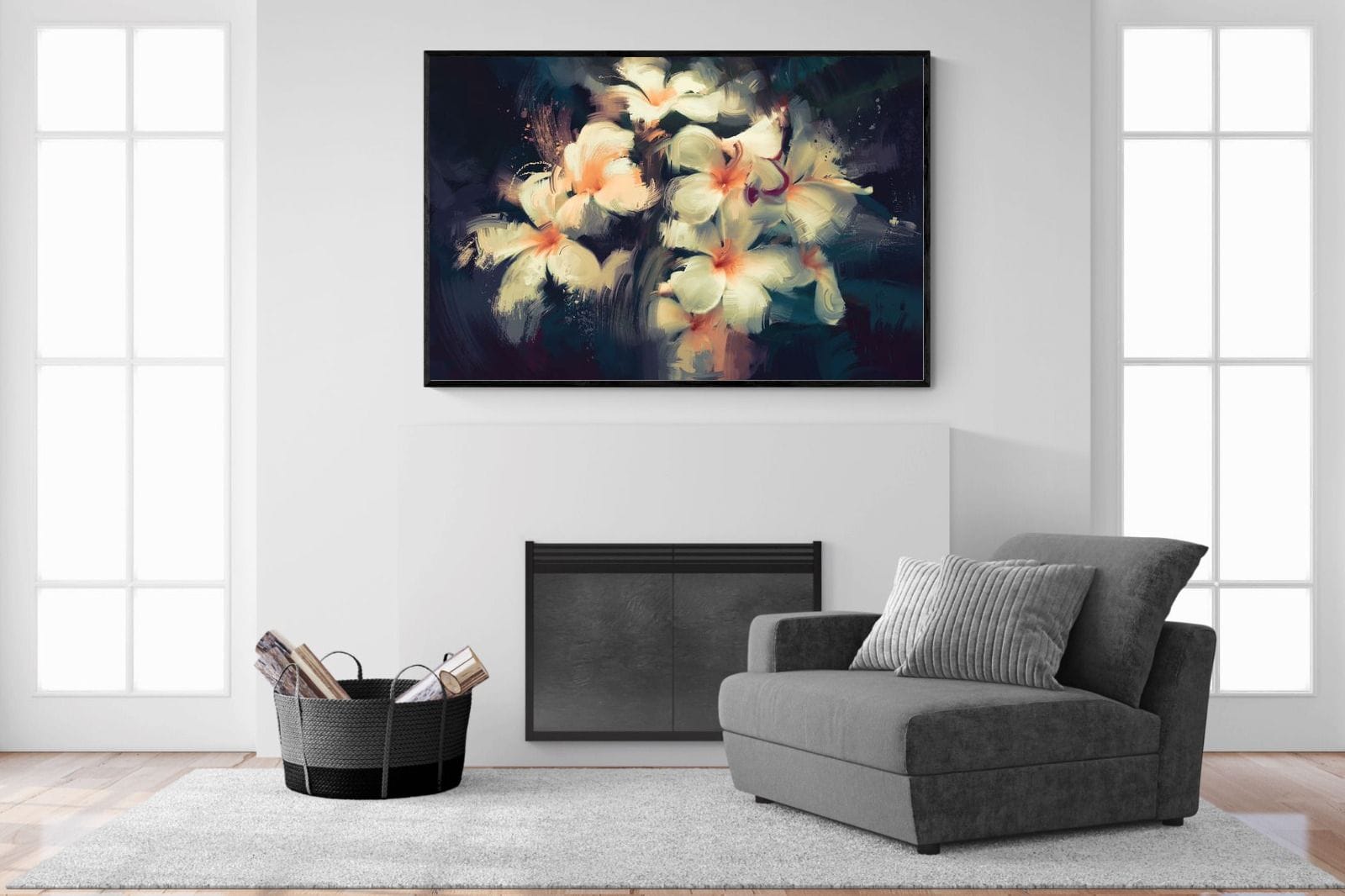 Brushed Petals-Wall_Art-150 x 100cm-Mounted Canvas-Black-Pixalot