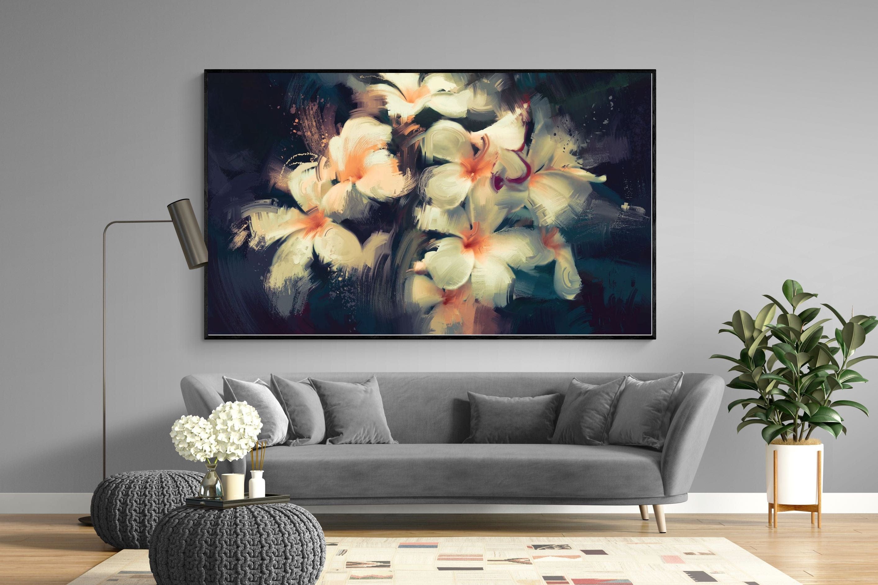 Brushed Petals-Wall_Art-220 x 130cm-Mounted Canvas-Black-Pixalot
