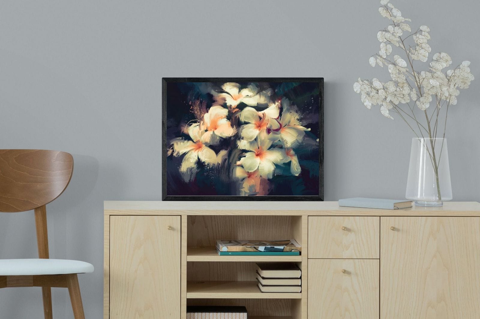 Brushed Petals-Wall_Art-60 x 45cm-Mounted Canvas-Black-Pixalot