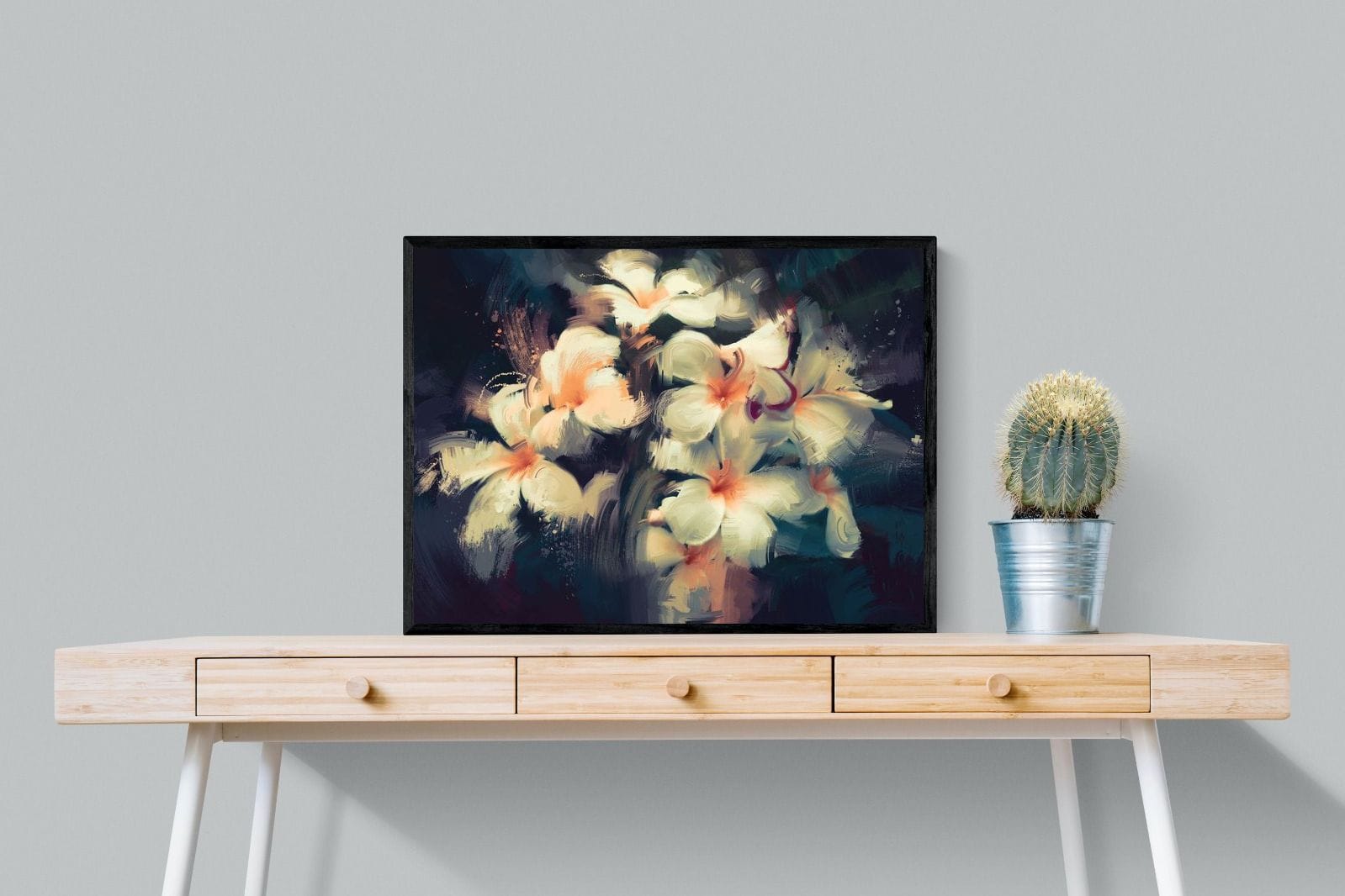 Brushed Petals-Wall_Art-80 x 60cm-Mounted Canvas-Black-Pixalot