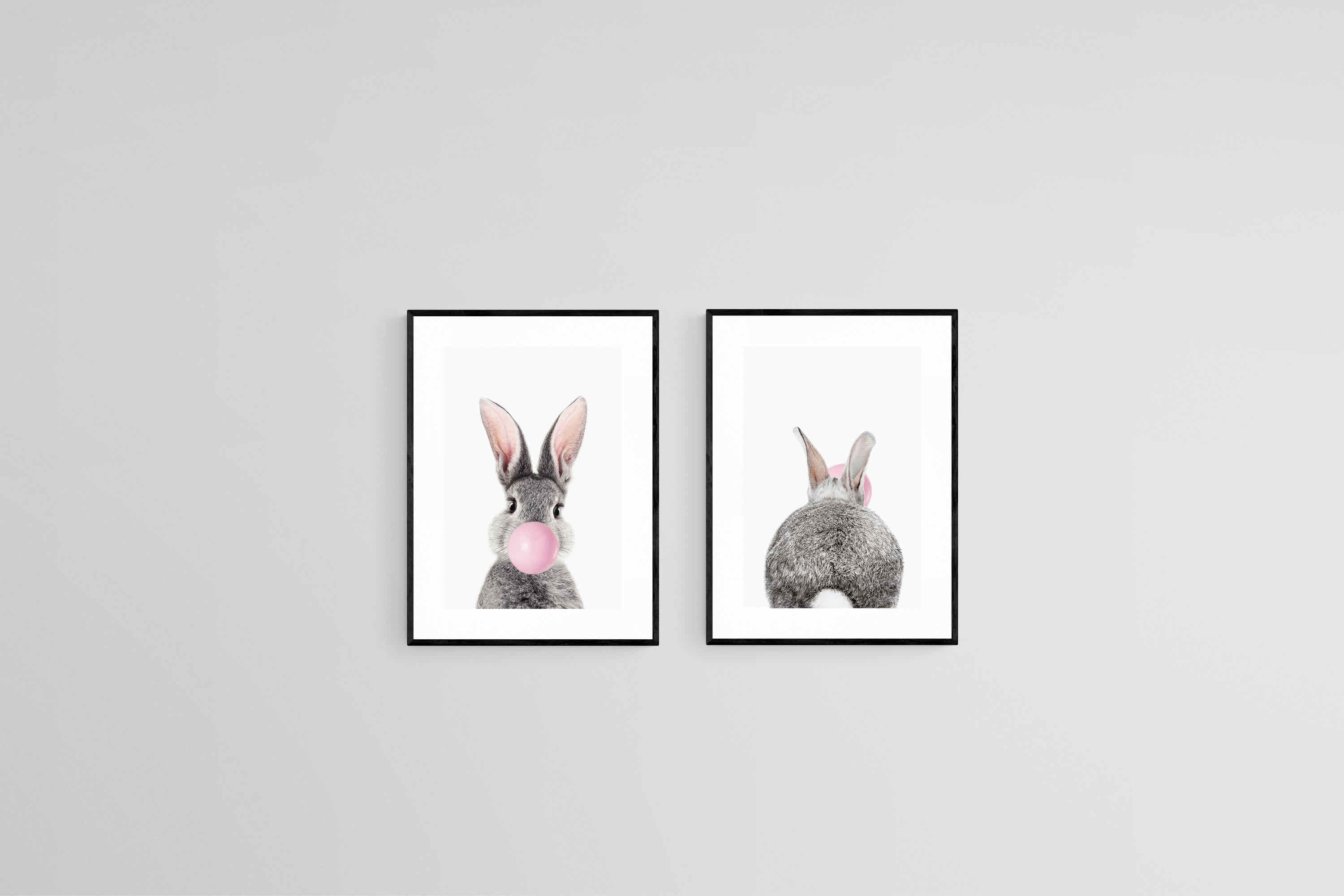 Bubblegum Bunny Set-Wall_Art-45 x 60cm (x2)-Framed Print-Black-Pixalot