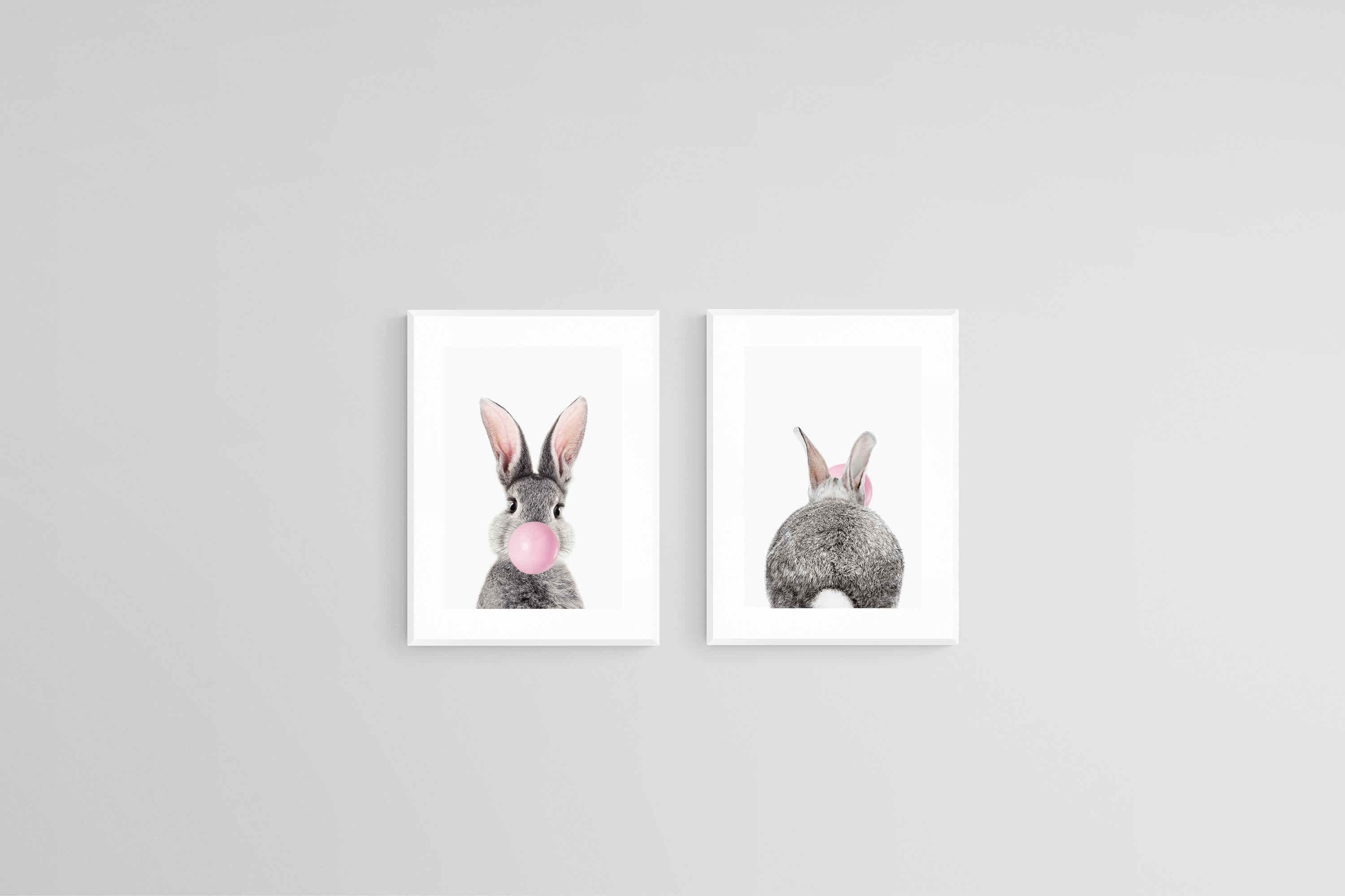 Bubblegum Bunny Set-Wall_Art-45 x 60cm (x2)-Framed Print-White-Pixalot