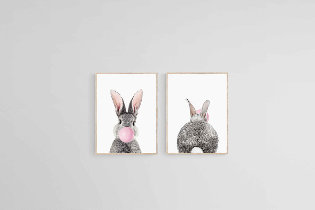 Bubblegum Bunny Set-Wall_Art-45 x 60cm (x2)-Mounted Canvas-Wood-Pixalot