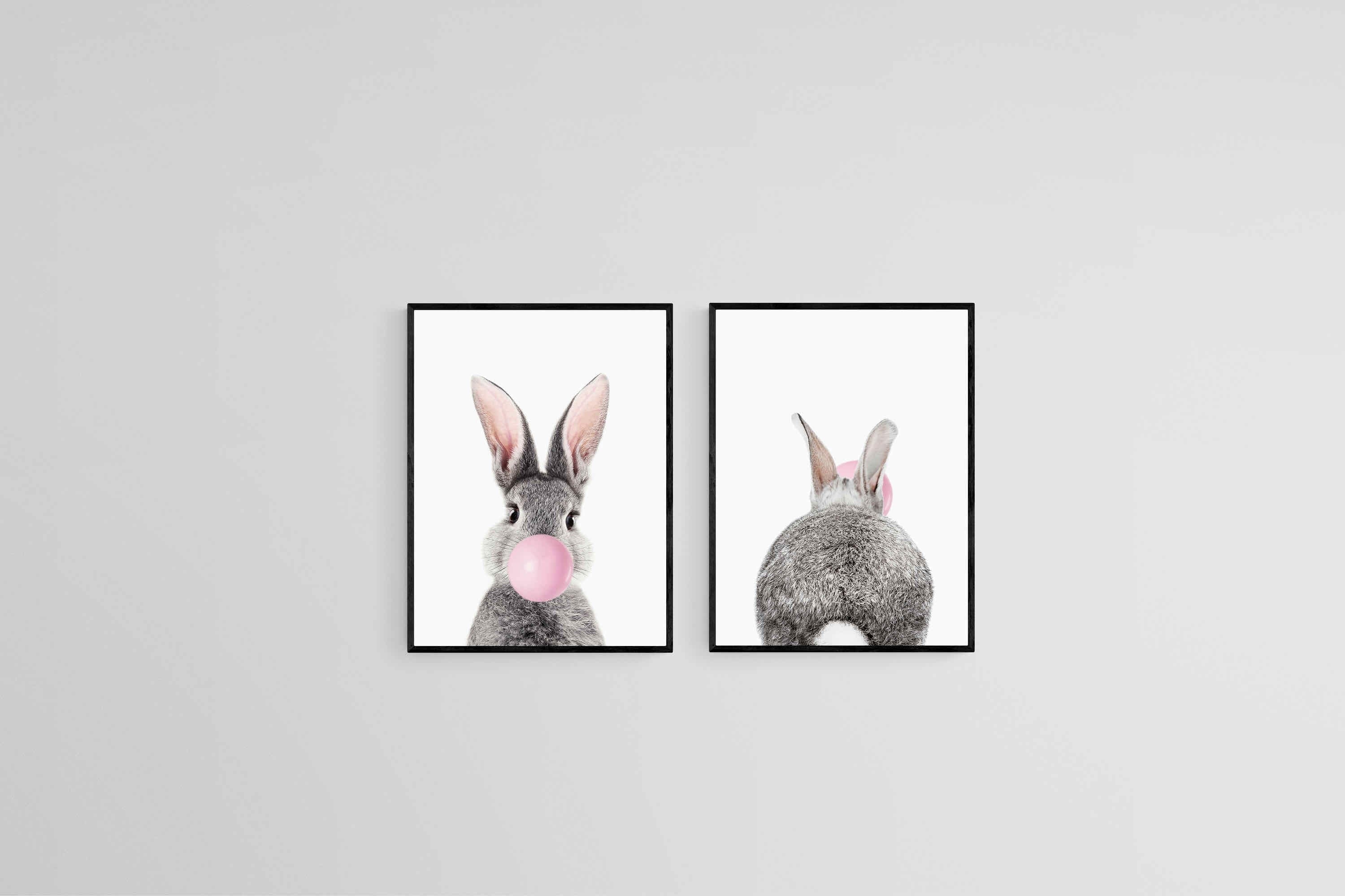 Bubblegum Bunny Set-Wall_Art-45 x 60cm (x2)-Mounted Canvas-Black-Pixalot
