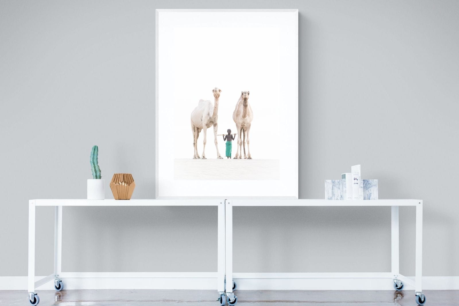 Camel Kid-Wall_Art-90 x 120cm-Framed Print-White-Pixalot