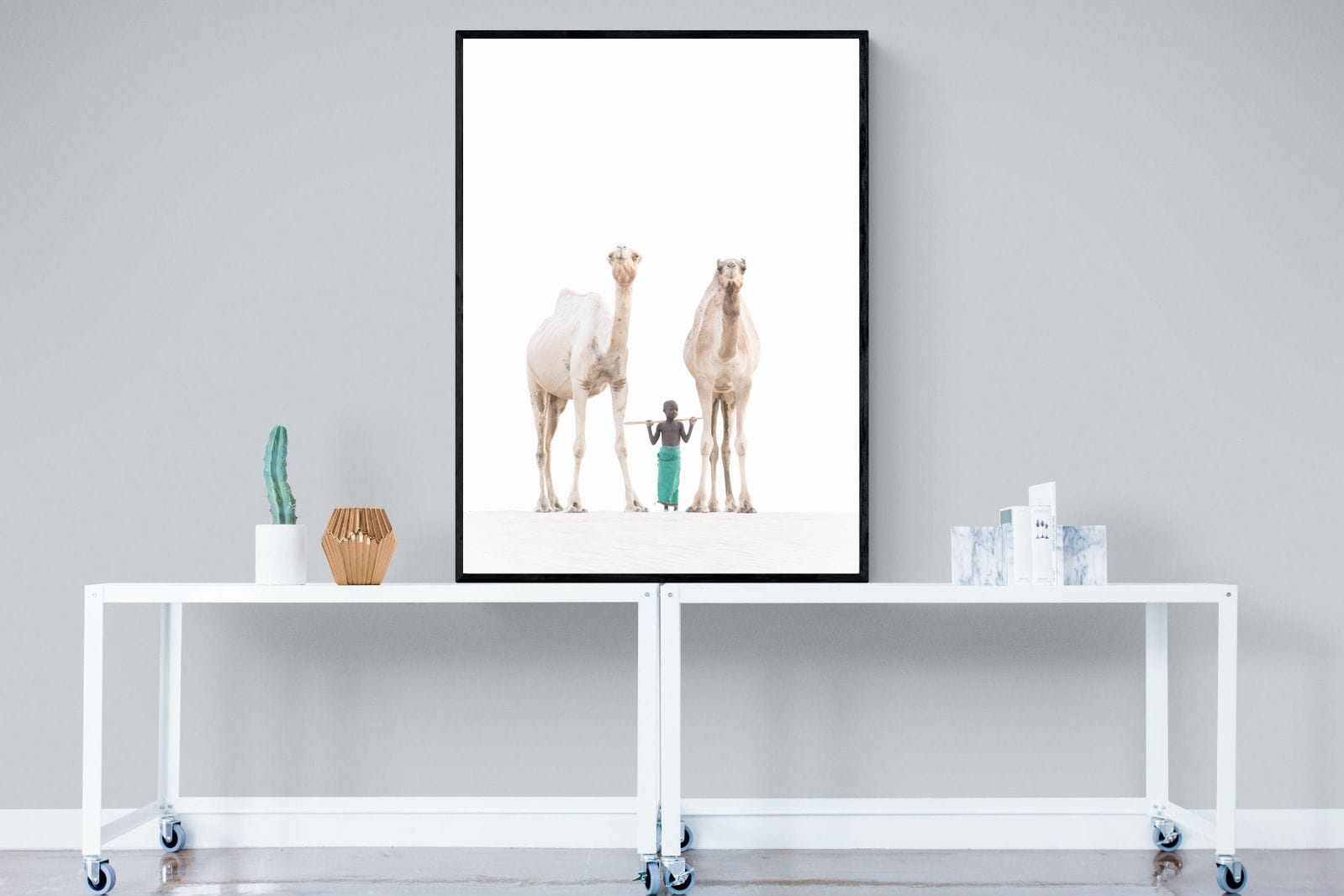 Camel Kid-Wall_Art-90 x 120cm-Mounted Canvas-Black-Pixalot