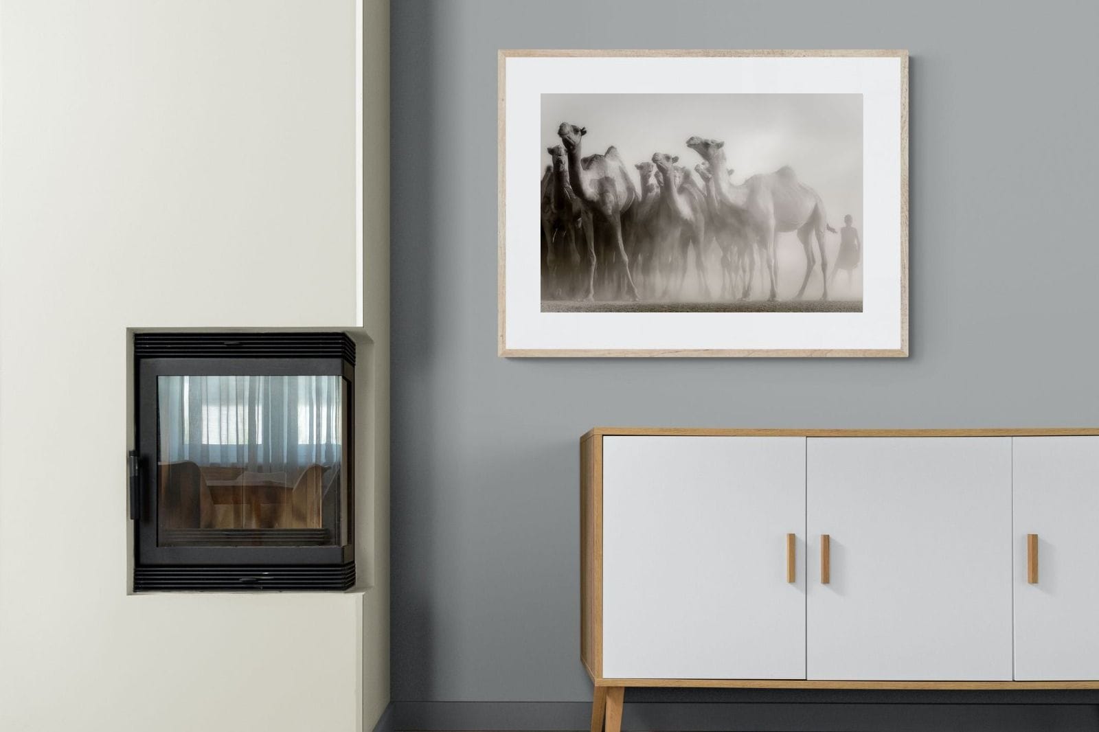 Camels in the Dust-Wall_Art-100 x 75cm-Framed Print-Wood-Pixalot