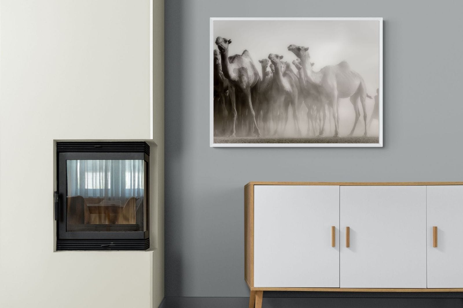 Camels in the Dust-Wall_Art-100 x 75cm-Mounted Canvas-White-Pixalot