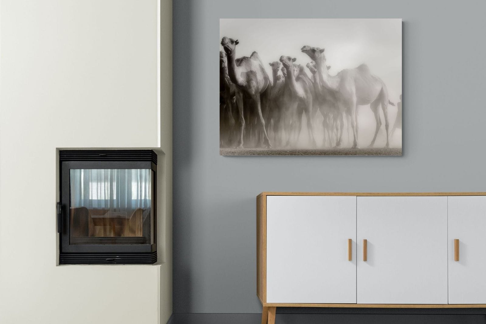 Camels in the Dust-Wall_Art-100 x 75cm-Mounted Canvas-No Frame-Pixalot