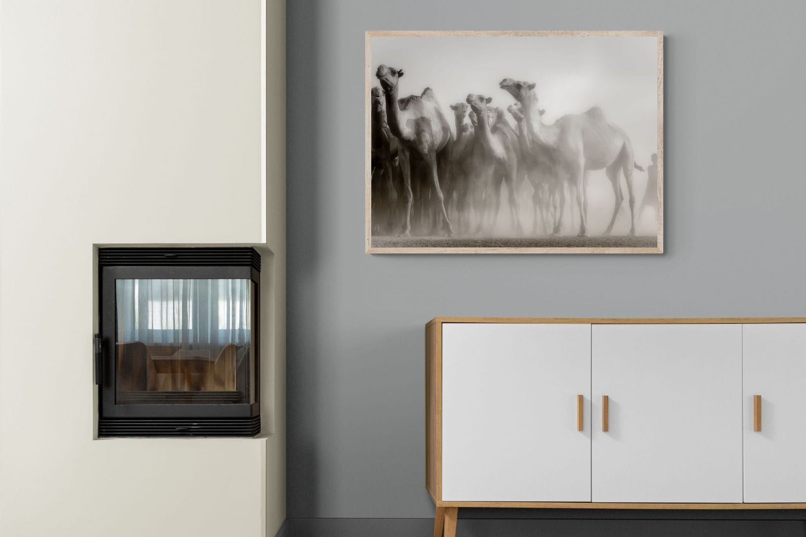 Camels in the Dust-Wall_Art-100 x 75cm-Mounted Canvas-Wood-Pixalot