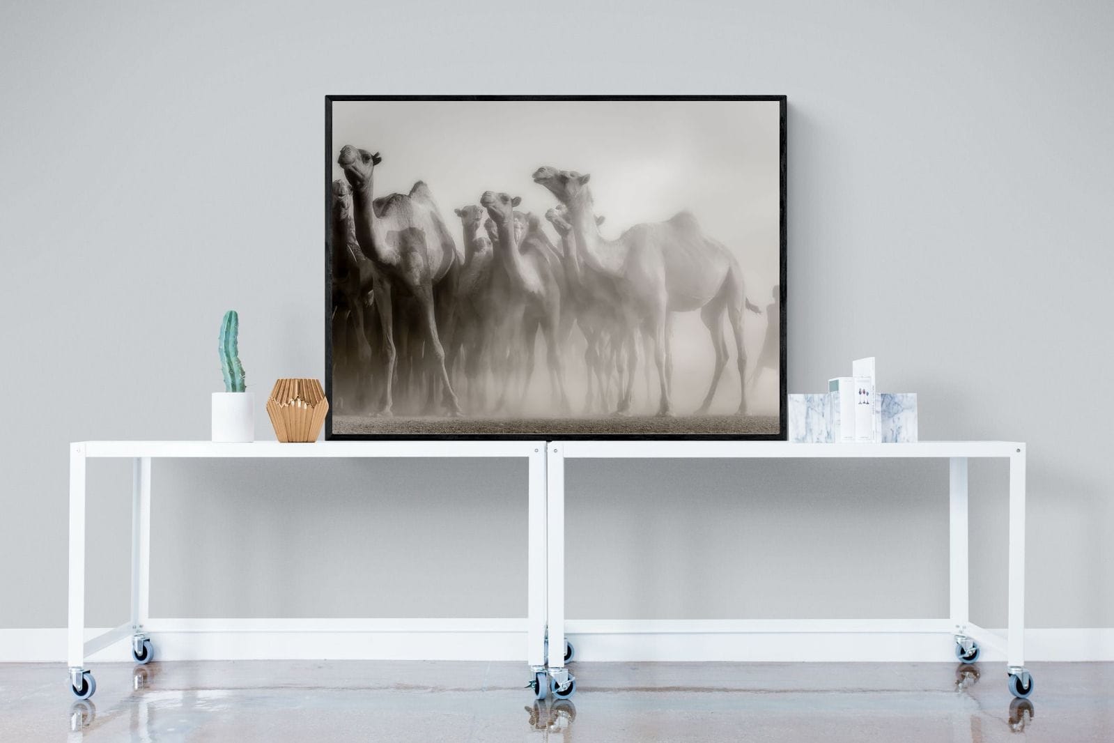 Camels in the Dust-Wall_Art-120 x 90cm-Mounted Canvas-Black-Pixalot