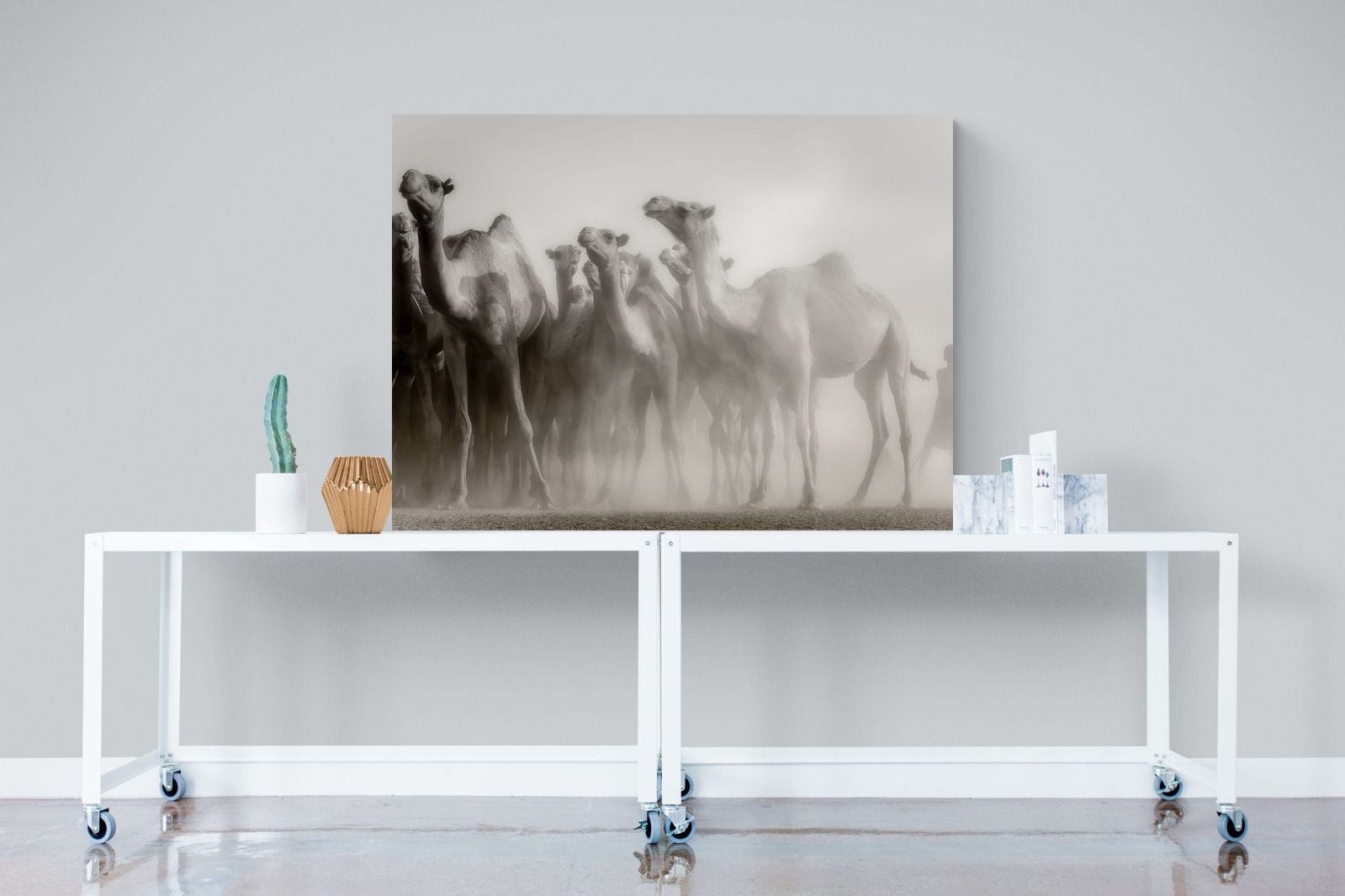 Camels in the Dust-Wall_Art-120 x 90cm-Mounted Canvas-No Frame-Pixalot