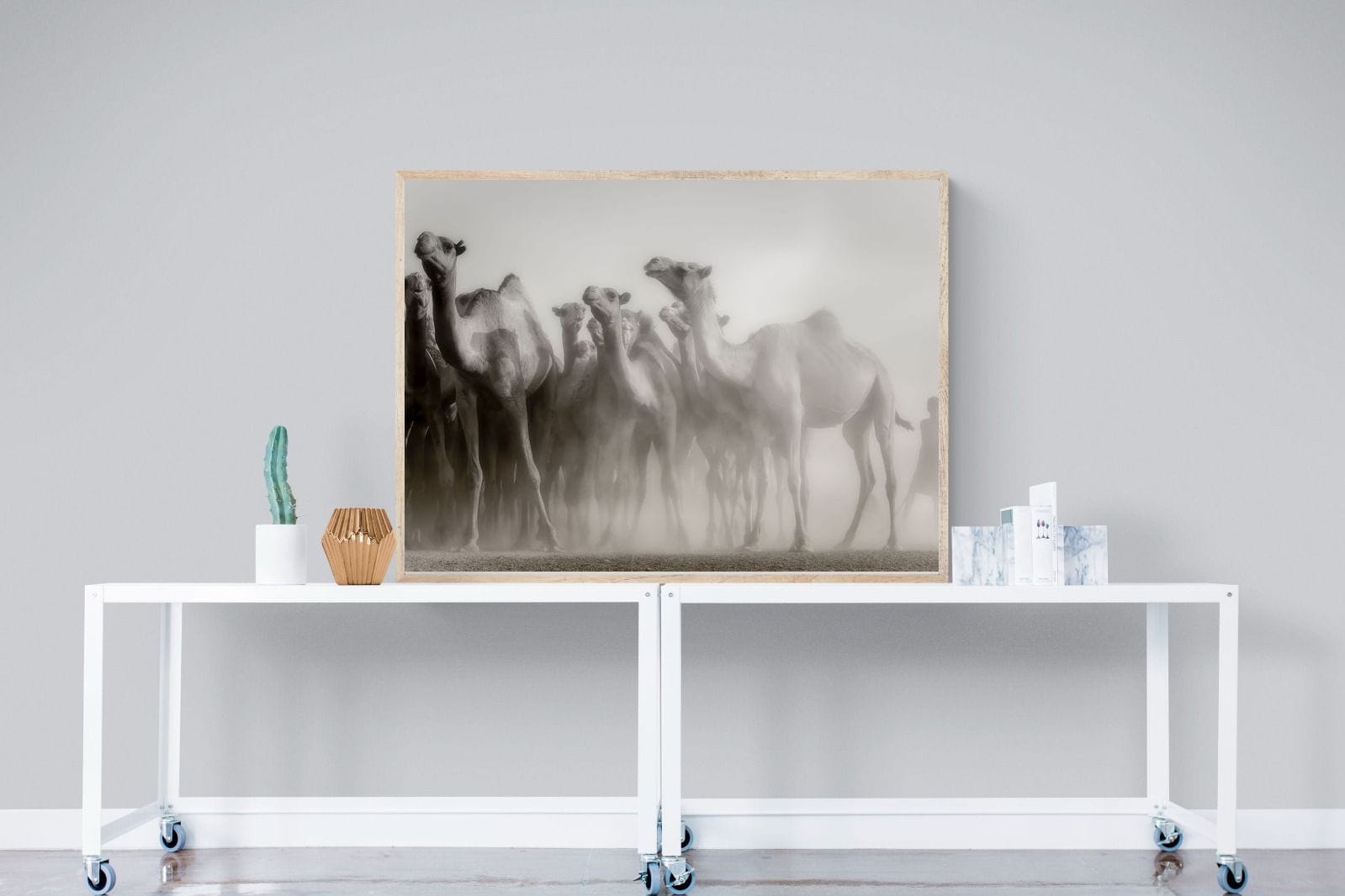 Camels in the Dust-Wall_Art-120 x 90cm-Mounted Canvas-Wood-Pixalot