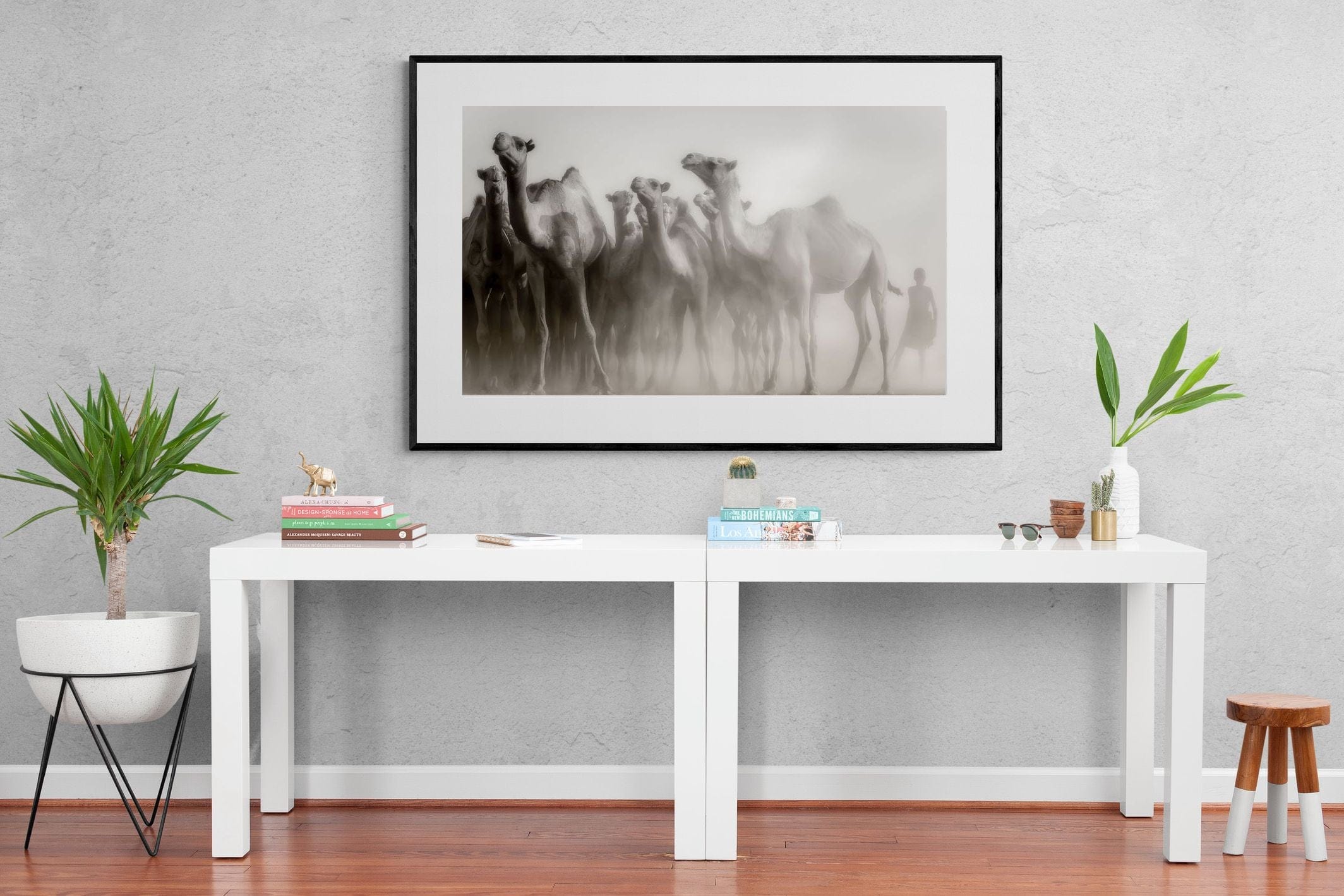 Camels in the Dust-Wall_Art-150 x 100cm-Framed Print-Black-Pixalot