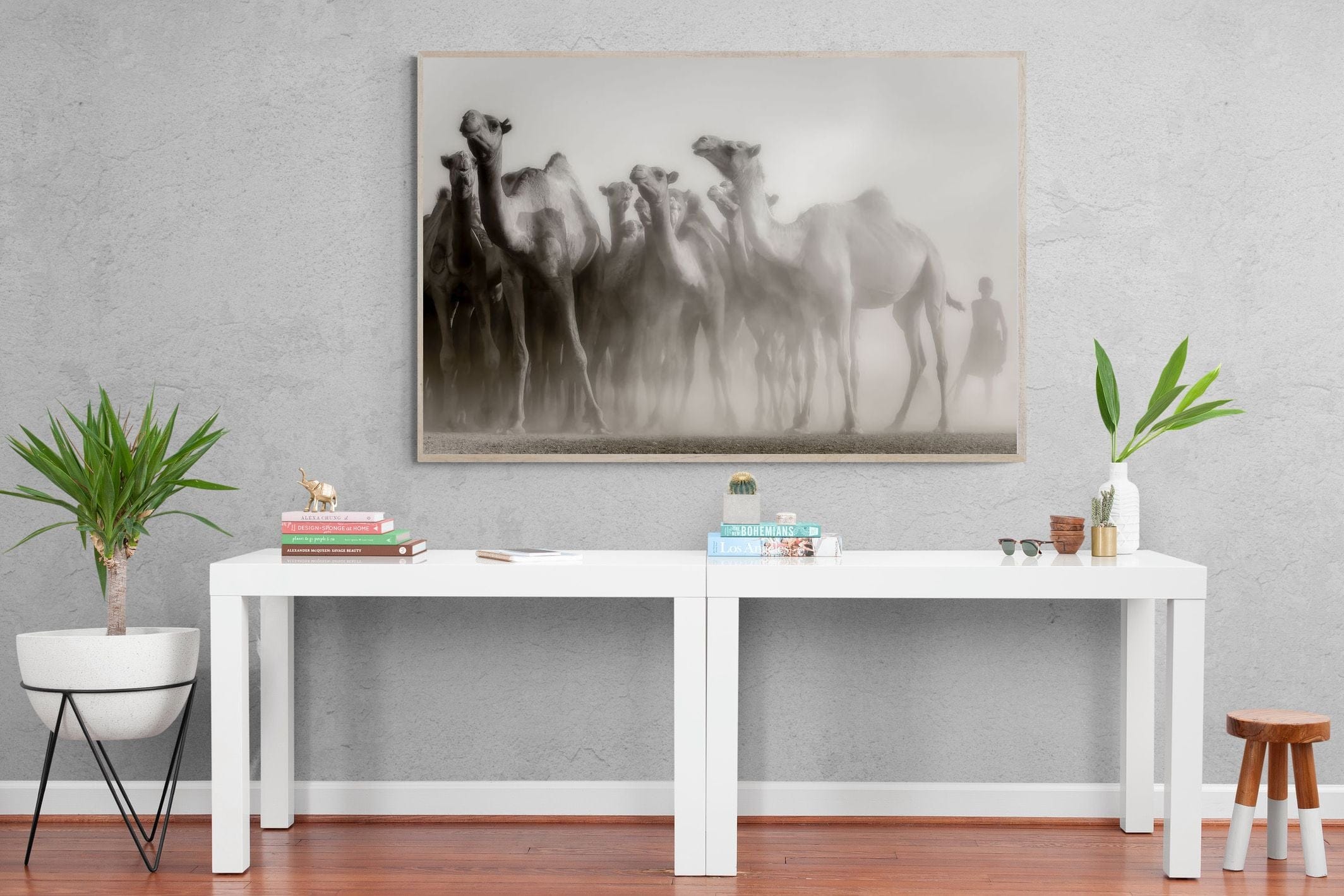Camels in the Dust-Wall_Art-150 x 100cm-Mounted Canvas-Wood-Pixalot