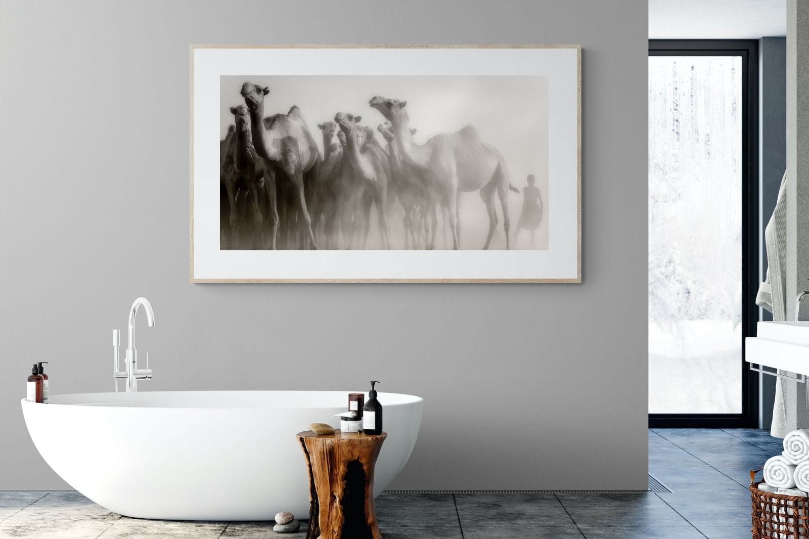 Camels in the Dust-Wall_Art-180 x 110cm-Framed Print-Wood-Pixalot
