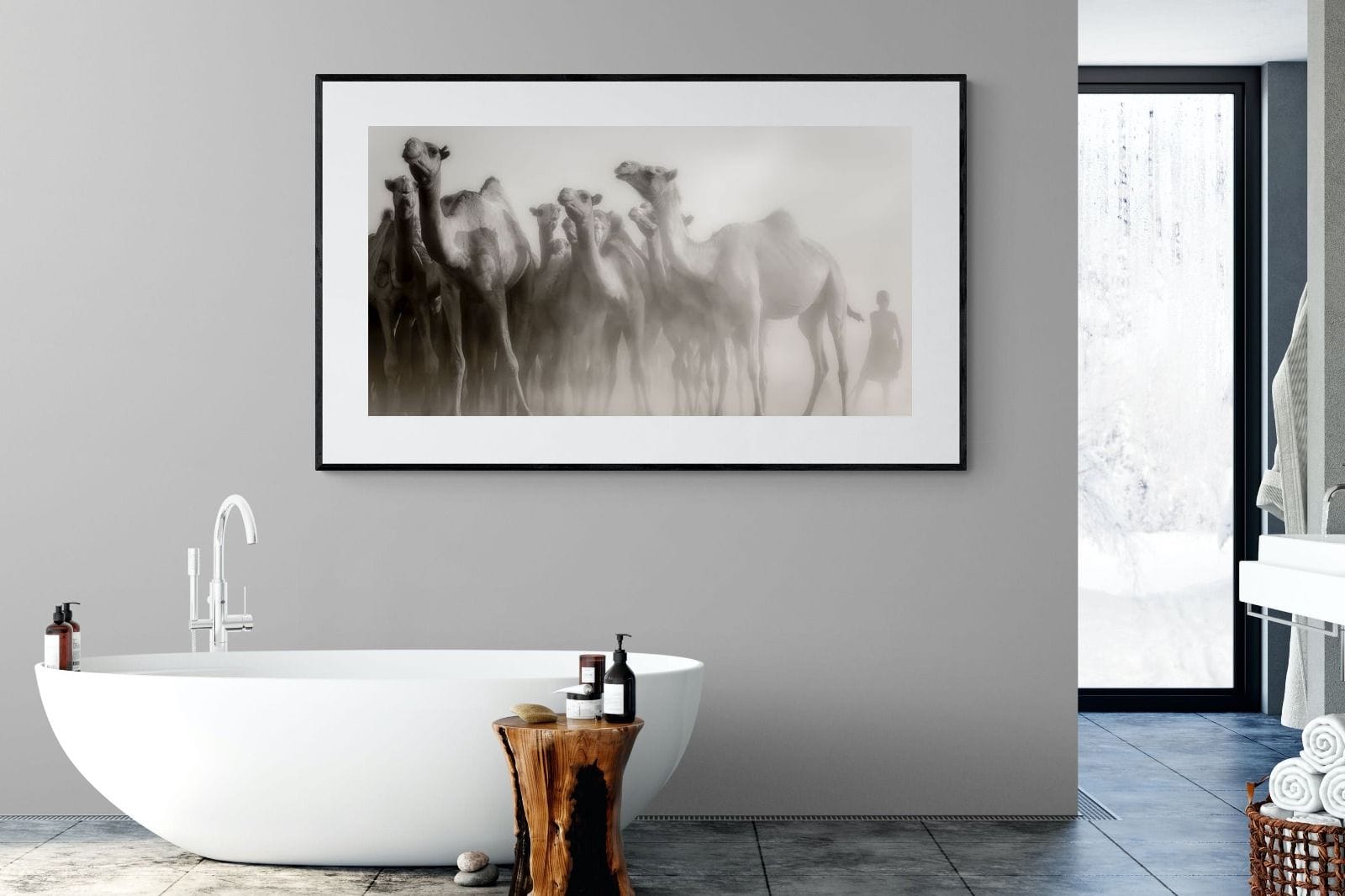 Camels in the Dust-Wall_Art-180 x 110cm-Framed Print-Black-Pixalot
