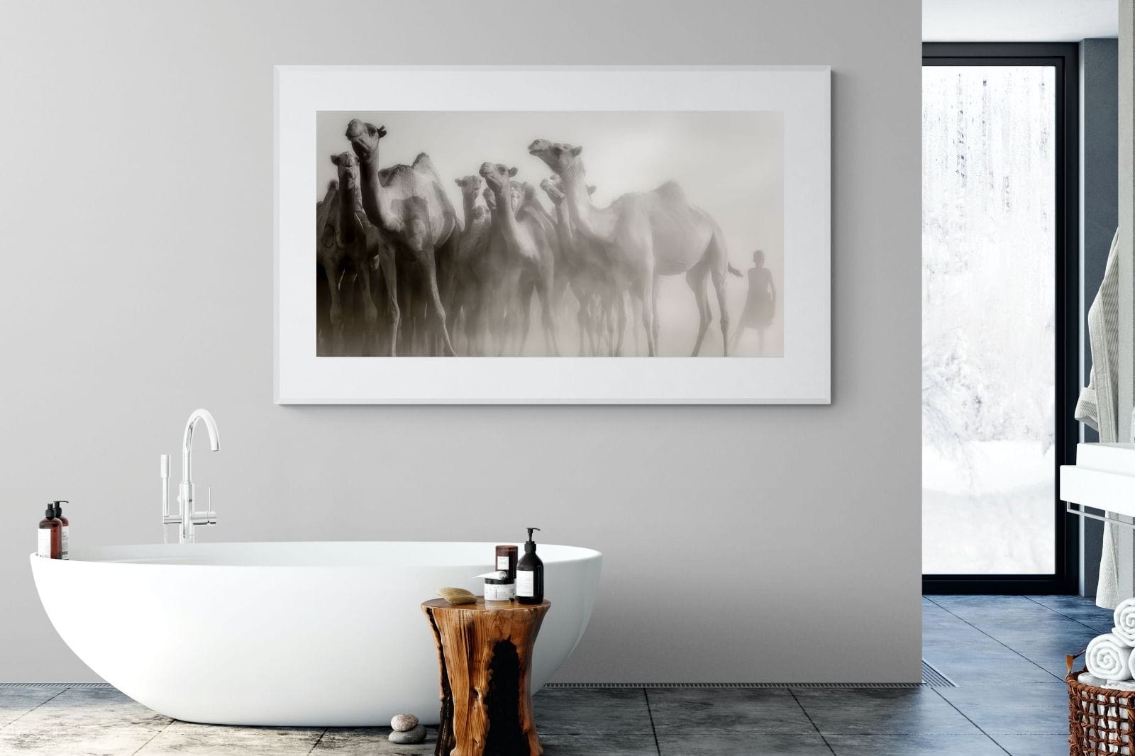 Camels in the Dust-Wall_Art-180 x 110cm-Framed Print-White-Pixalot