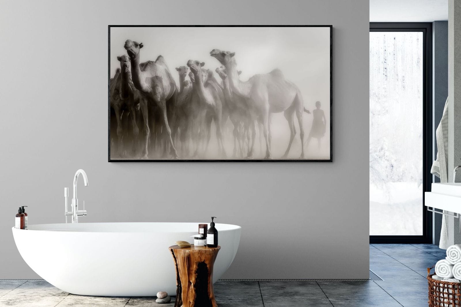Camels in the Dust-Wall_Art-180 x 110cm-Mounted Canvas-Black-Pixalot