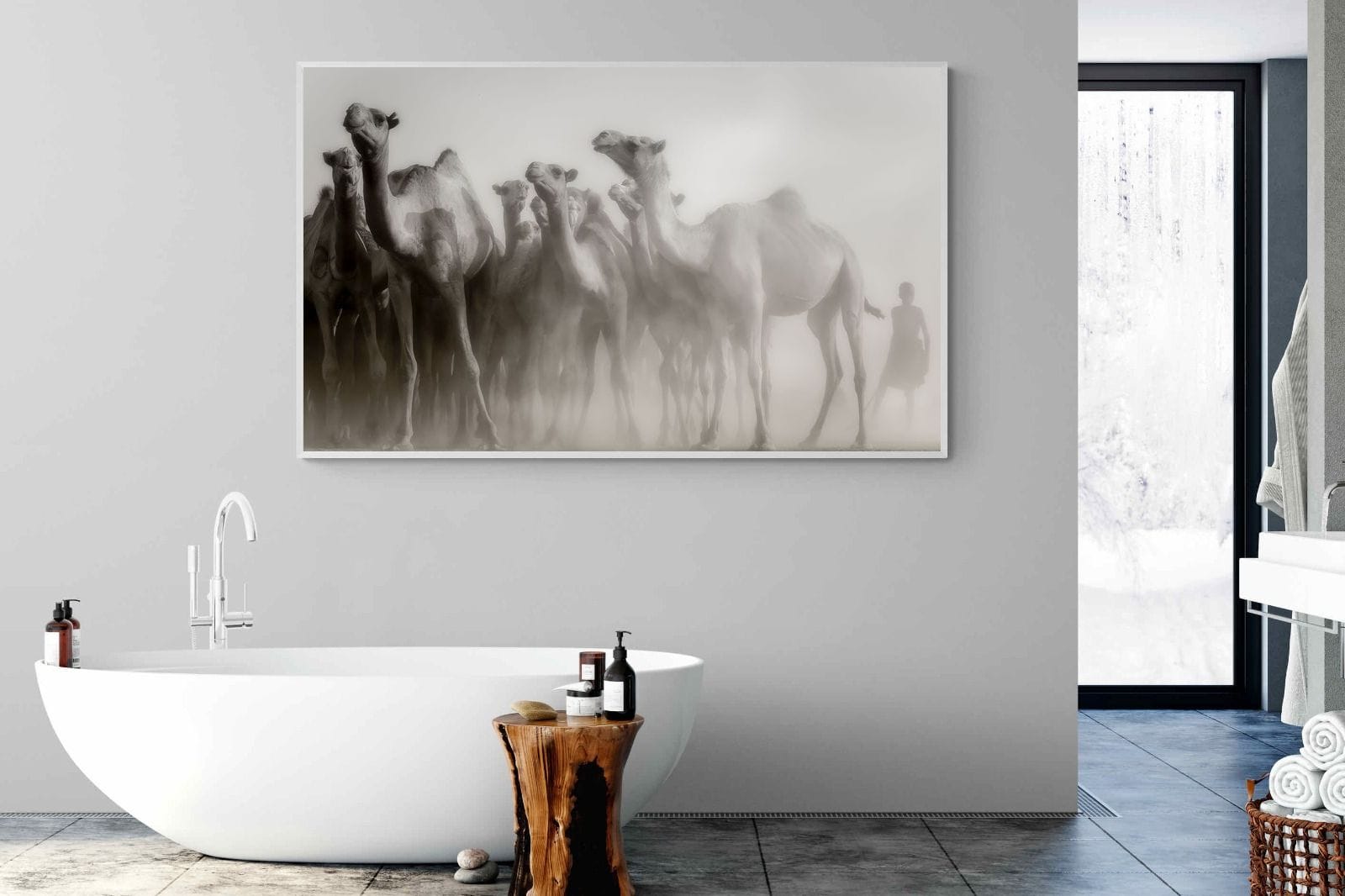 Camels in the Dust-Wall_Art-180 x 110cm-Mounted Canvas-White-Pixalot