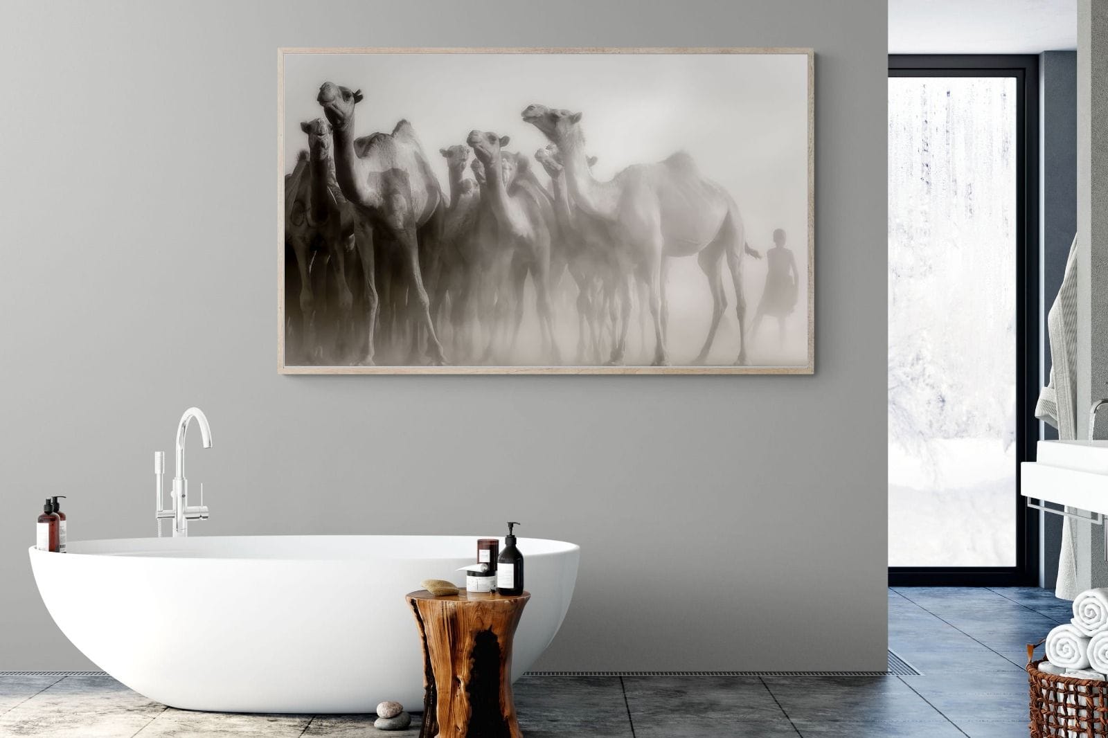 Camels in the Dust-Wall_Art-180 x 110cm-Mounted Canvas-Wood-Pixalot