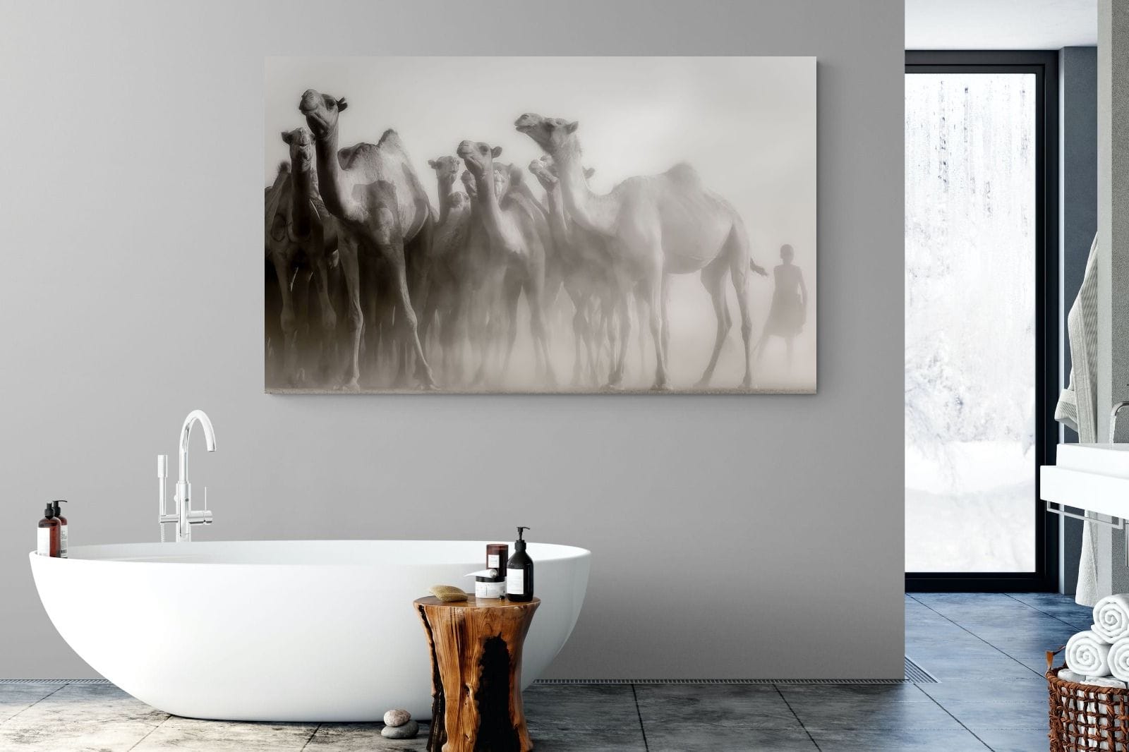 Camels in the Dust-Wall_Art-180 x 110cm-Mounted Canvas-No Frame-Pixalot