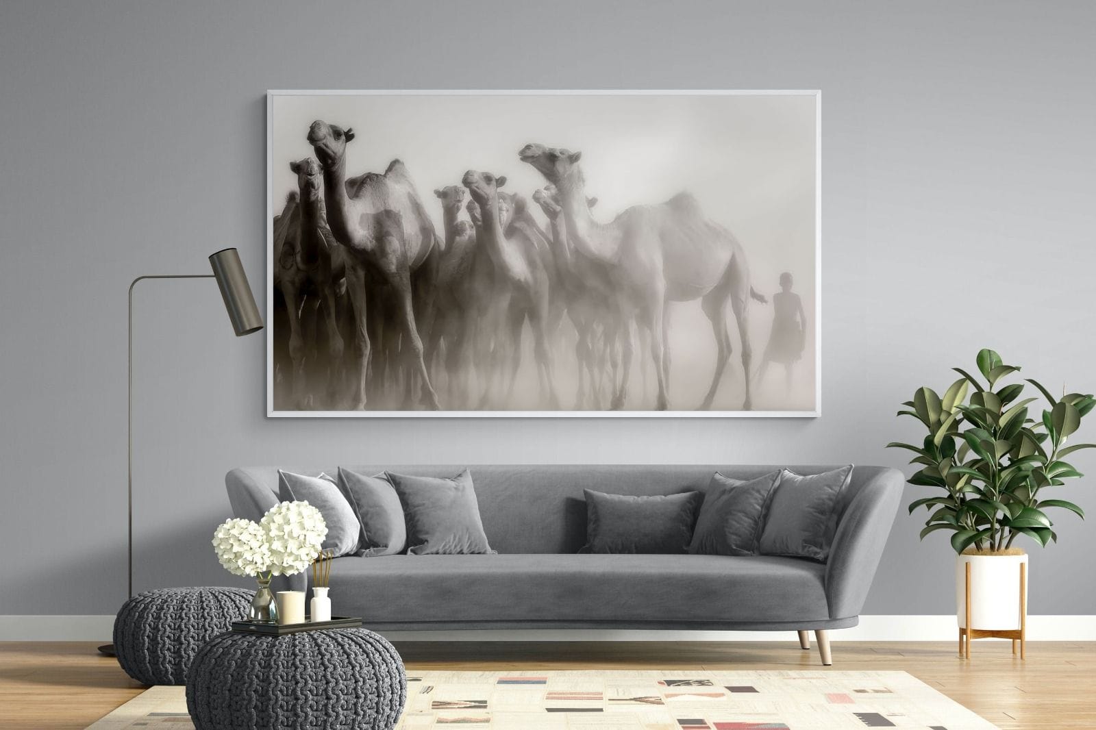 Camels in the Dust-Wall_Art-220 x 130cm-Mounted Canvas-White-Pixalot