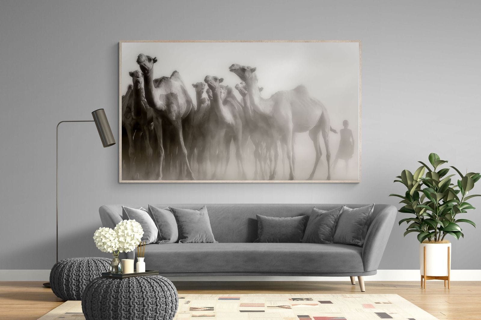 Camels in the Dust-Wall_Art-220 x 130cm-Mounted Canvas-Wood-Pixalot