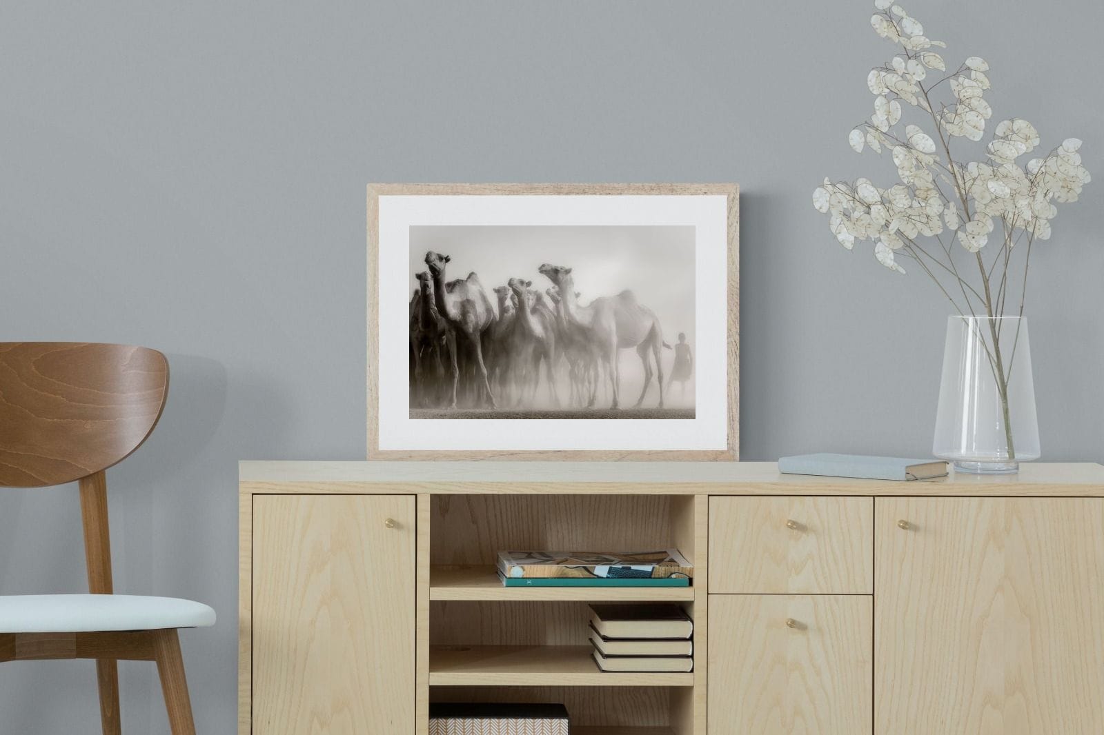 Camels in the Dust-Wall_Art-60 x 45cm-Framed Print-Wood-Pixalot