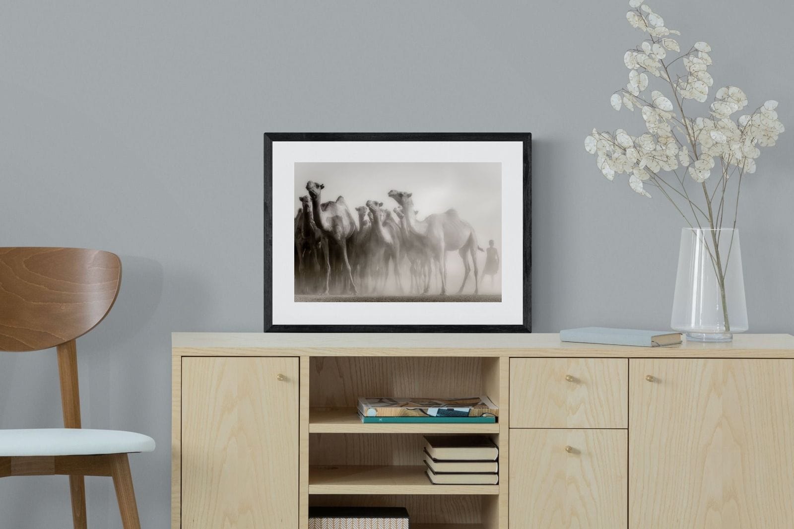 Camels in the Dust-Wall_Art-60 x 45cm-Framed Print-Black-Pixalot
