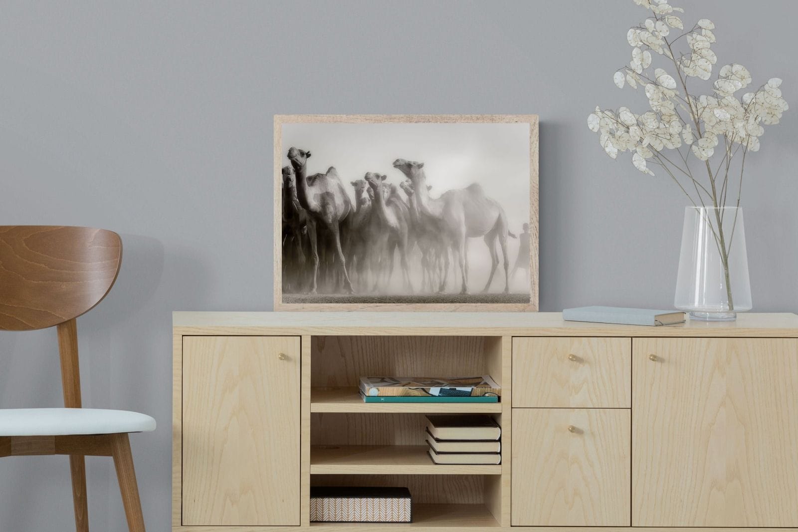 Camels in the Dust-Wall_Art-60 x 45cm-Mounted Canvas-Wood-Pixalot