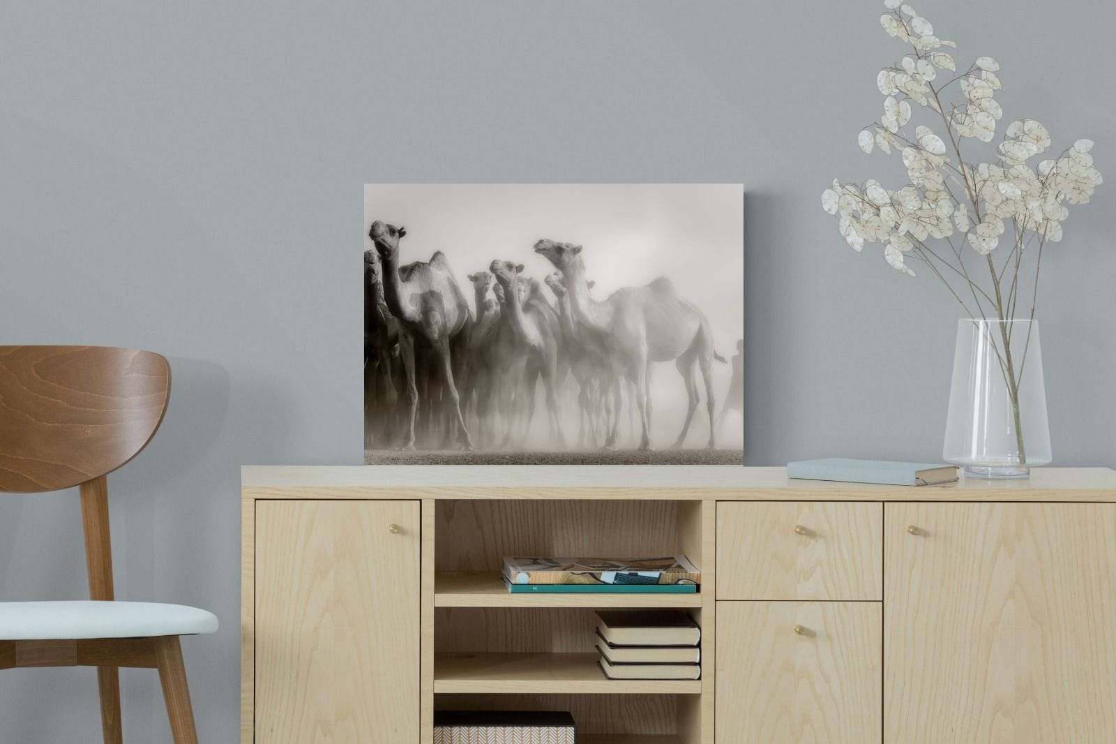 Camels in the Dust-Wall_Art-60 x 45cm-Mounted Canvas-No Frame-Pixalot