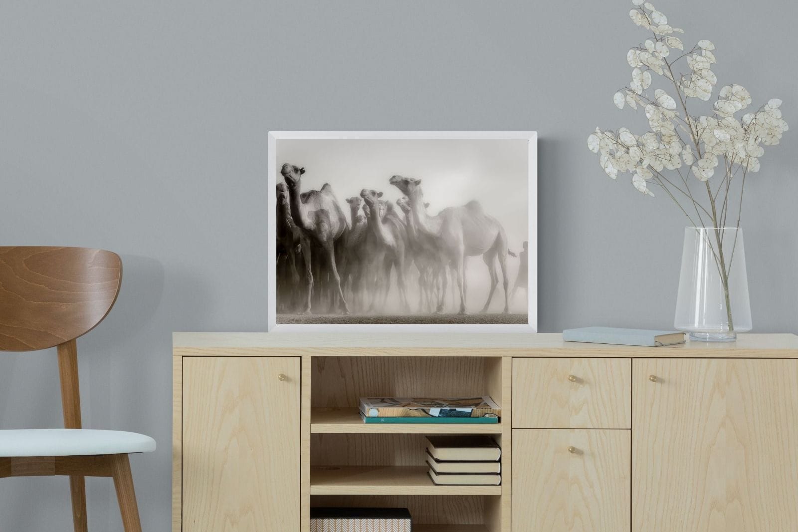 Camels in the Dust-Wall_Art-60 x 45cm-Mounted Canvas-White-Pixalot