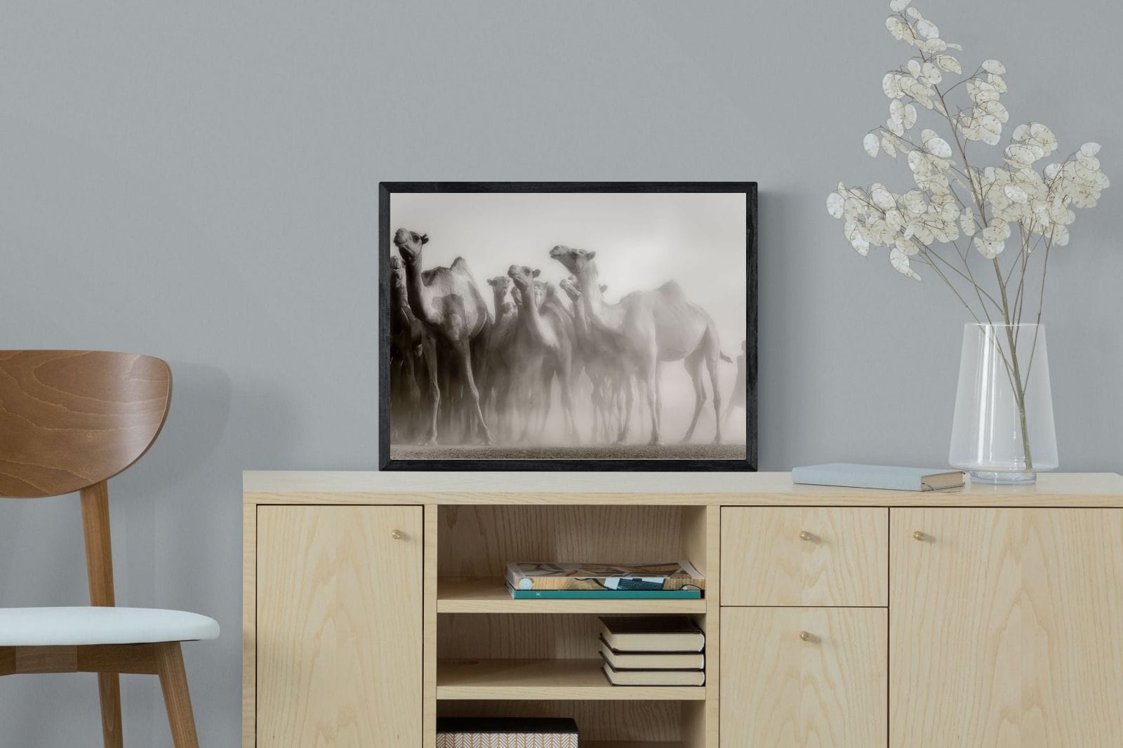 Camels in the Dust-Wall_Art-60 x 45cm-Mounted Canvas-Black-Pixalot